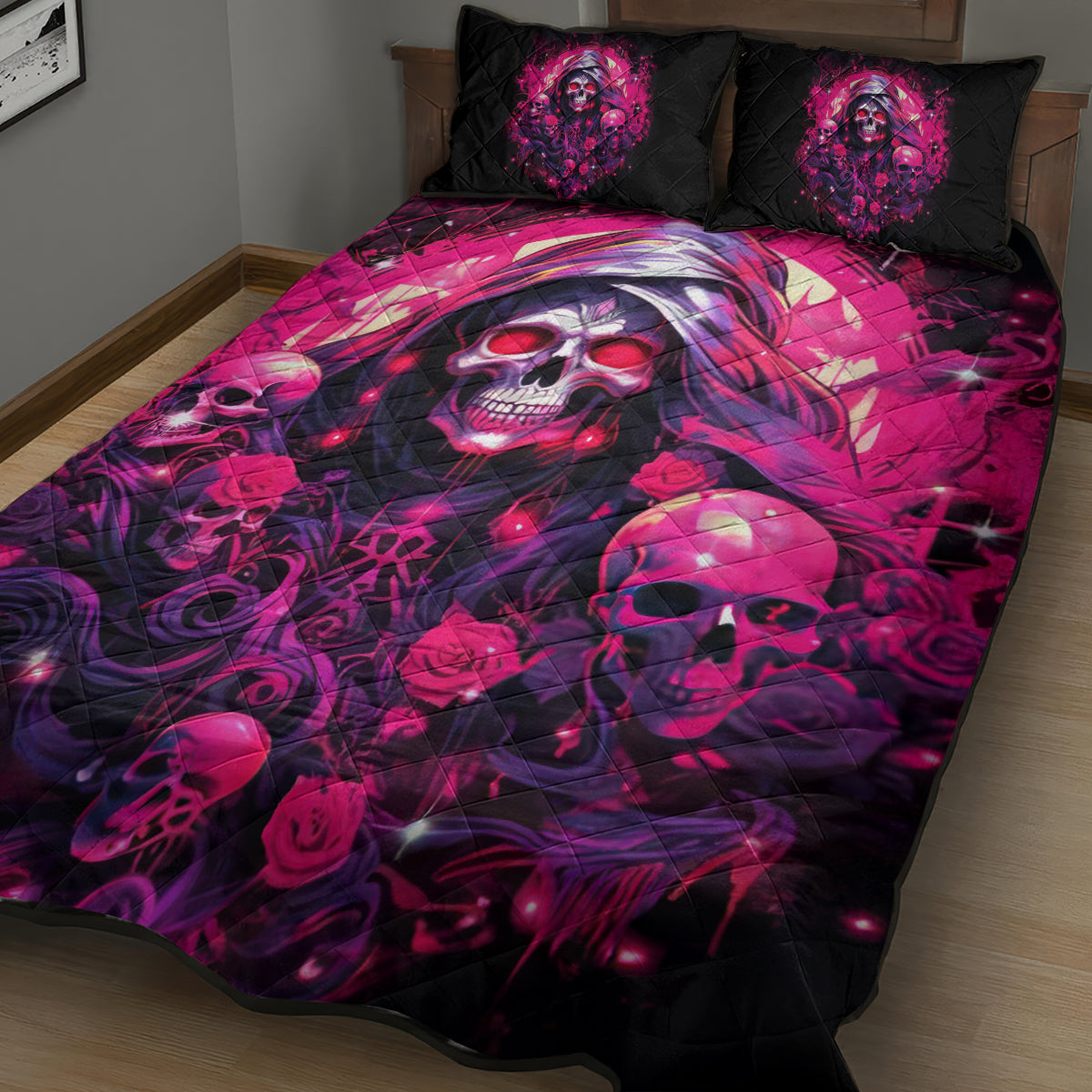 Rose Skull Quilt Bed Set Stuck Between IDK IDC And IDGAF