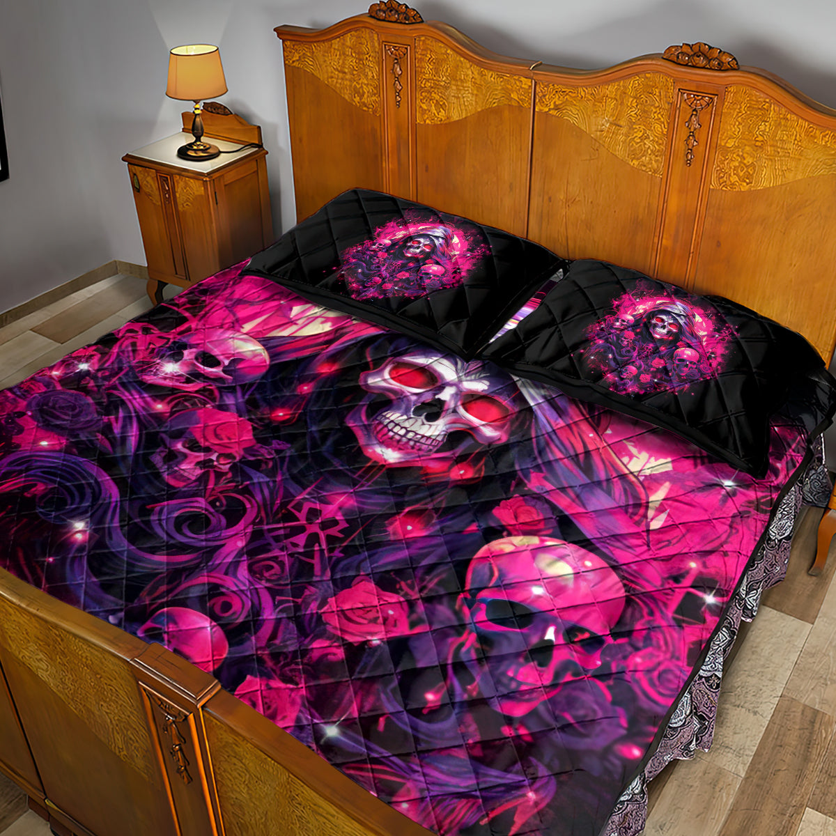 Rose Skull Quilt Bed Set Stuck Between IDK IDC And IDGAF