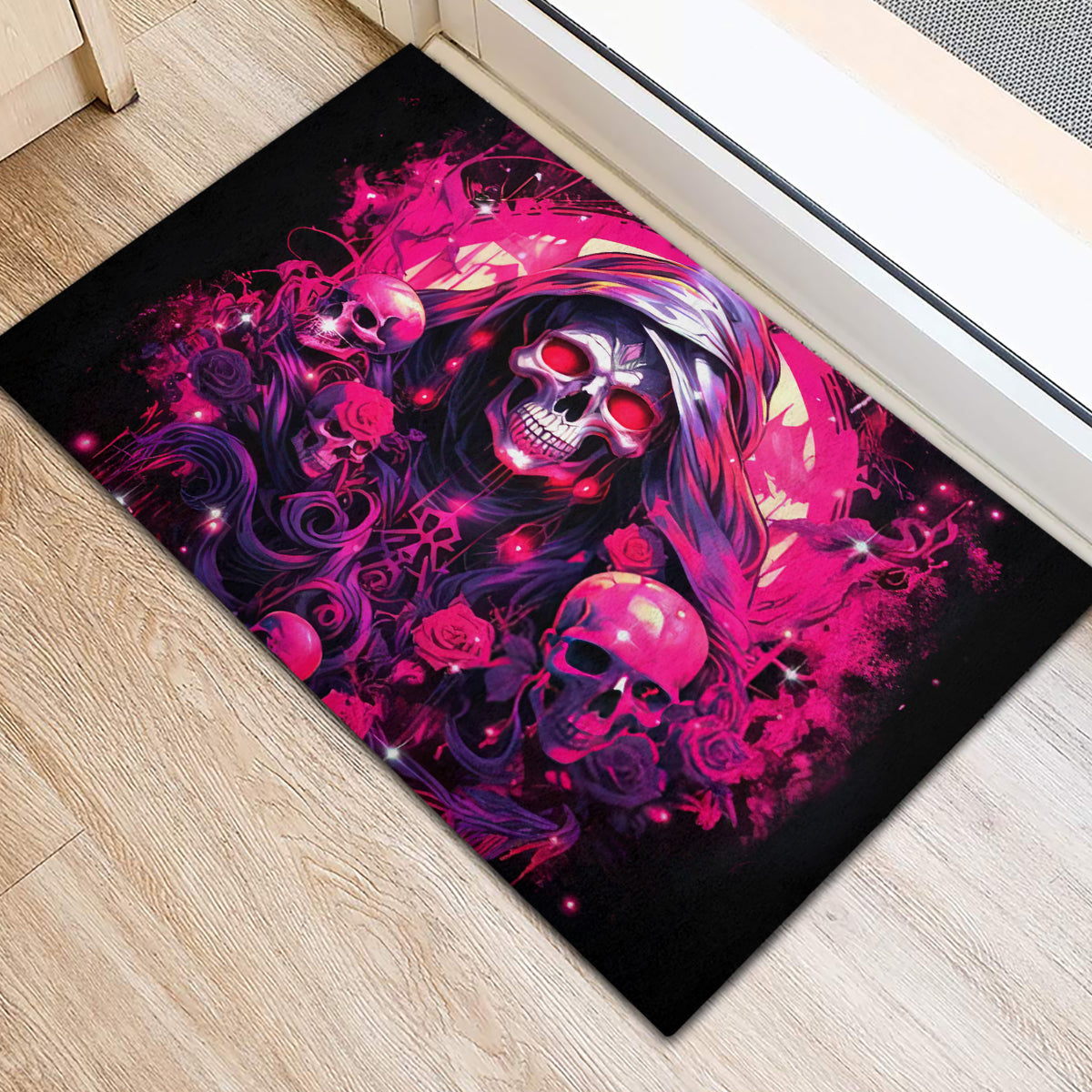 Rose Skull Rubber Doormat Stuck Between IDK IDC And IDGAF