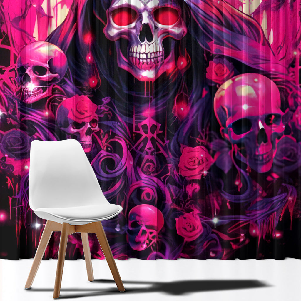 Rose Skull Window Curtain Stuck Between IDK IDC And IDGAF