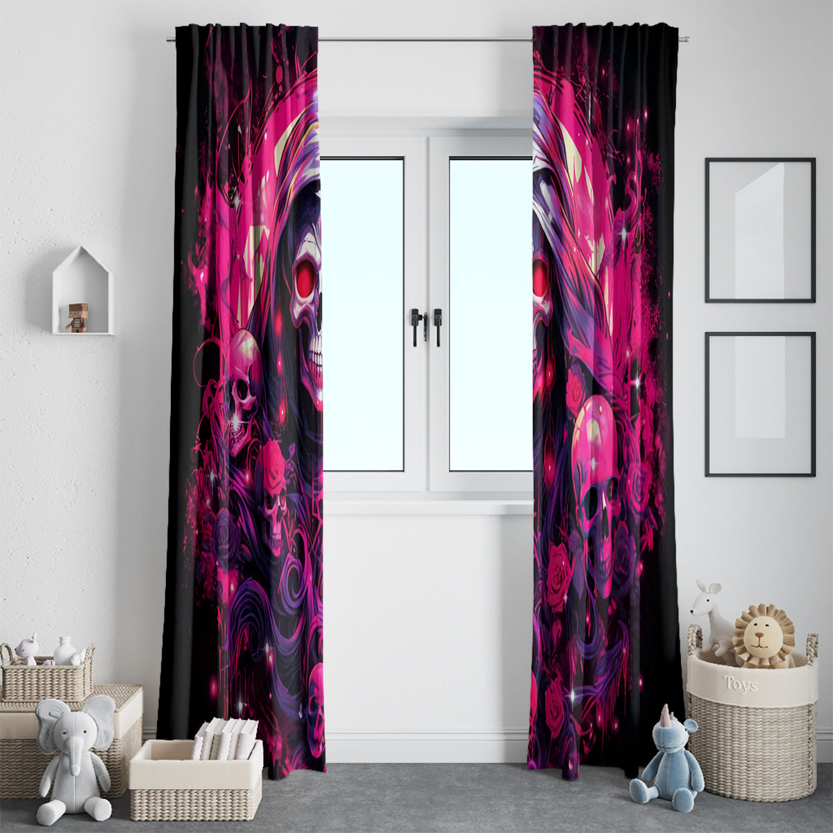 Rose Skull Window Curtain Stuck Between IDK IDC And IDGAF