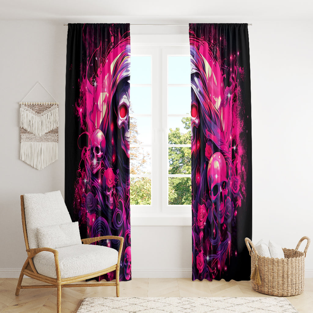 Rose Skull Window Curtain Stuck Between IDK IDC And IDGAF