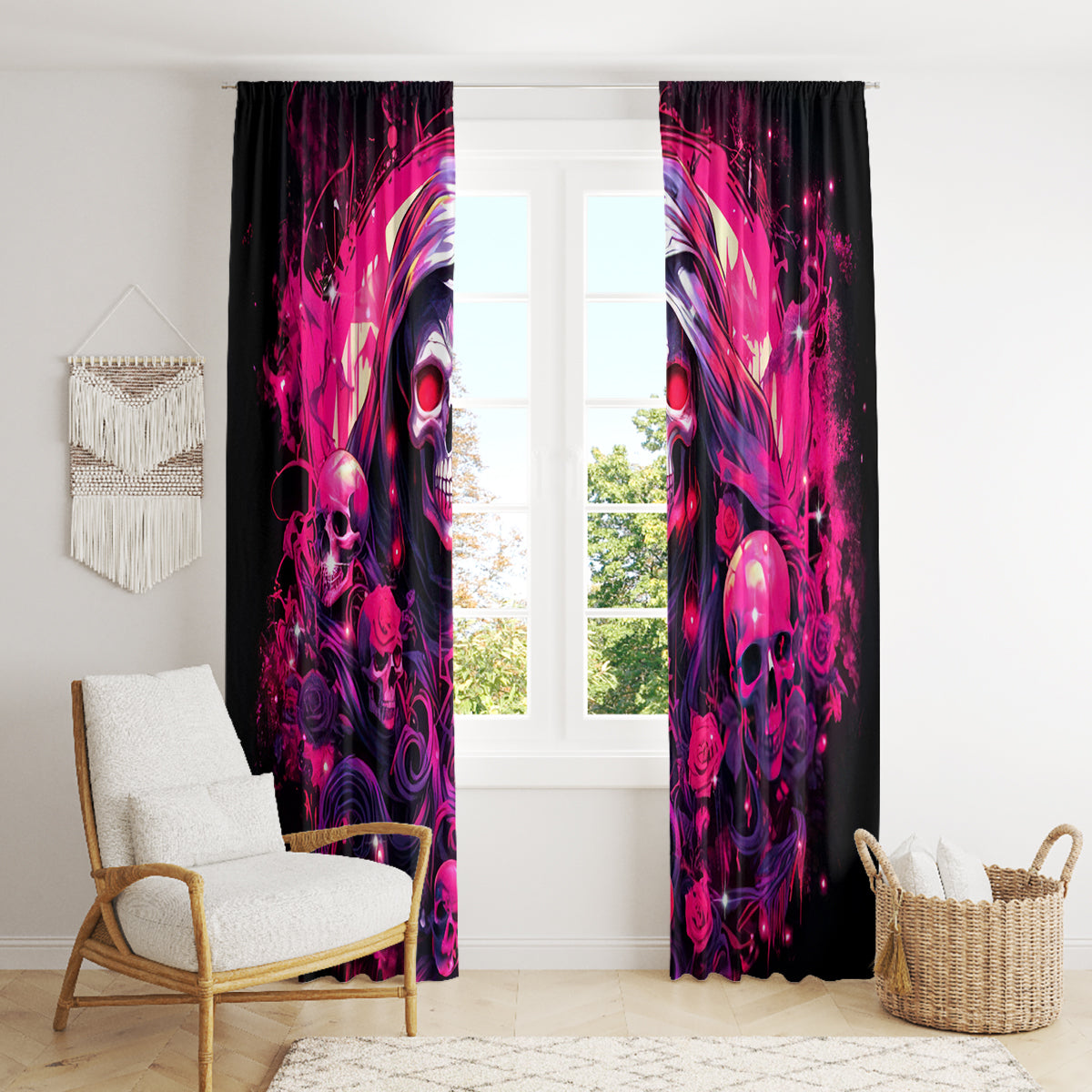 Rose Skull Window Curtain Stuck Between IDK IDC And IDGAF