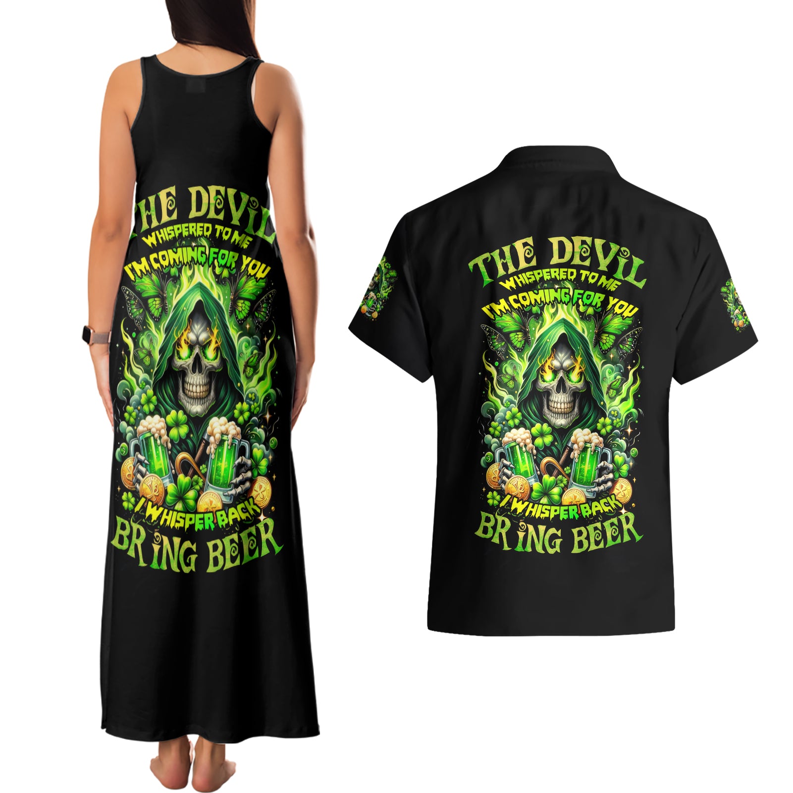 Irish Skull Couples Matching Tank Maxi Dress and Hawaiian Shirt The Devil Whispered To Me I'm Coming For You