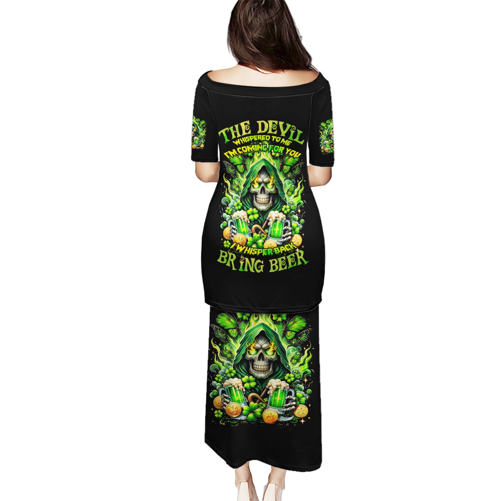 Irish Skull Puletasi The Devil Whispered To Me I'm Coming For You