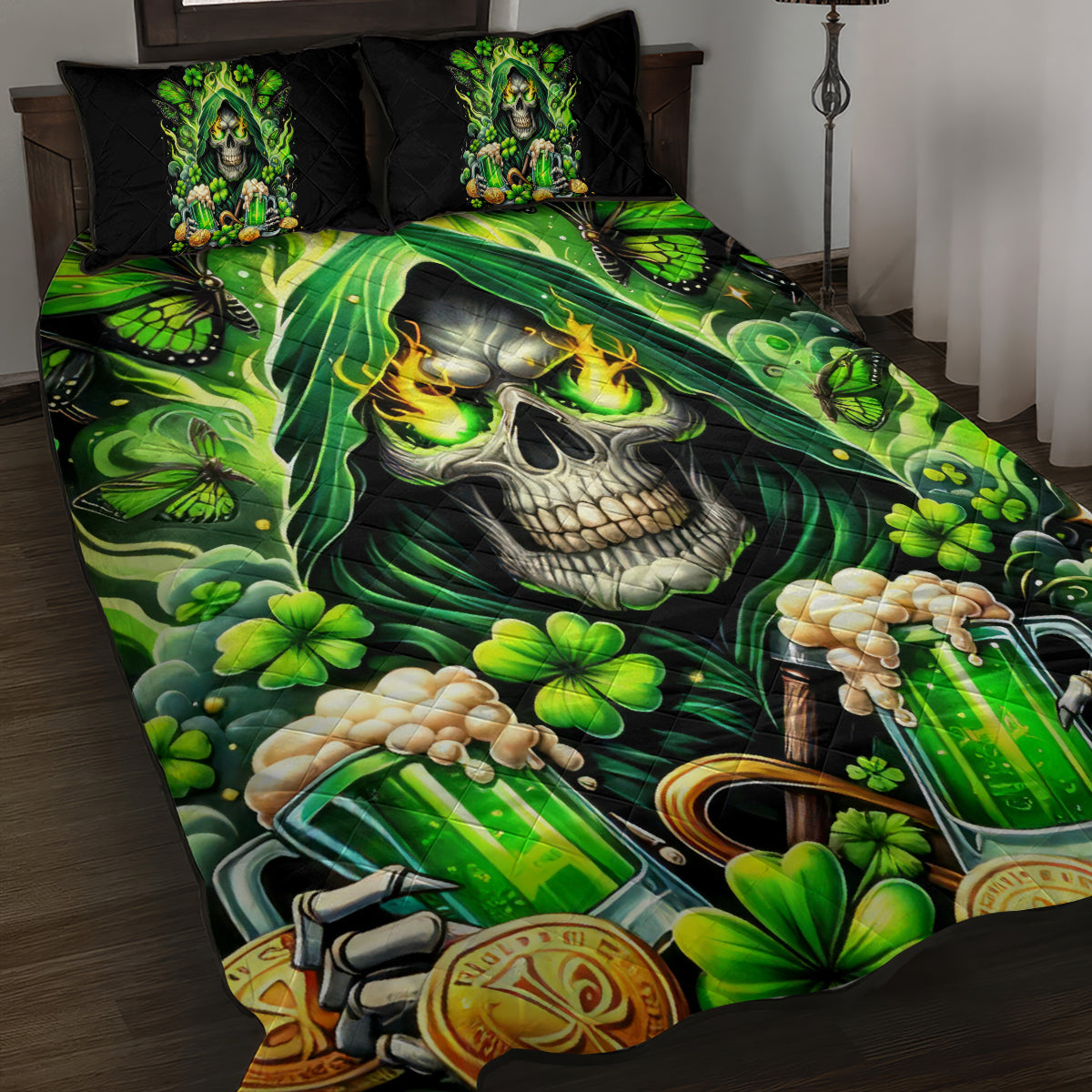 Irish Skull Quilt Bed Set The Devil Whispered To Me I'm Coming For You