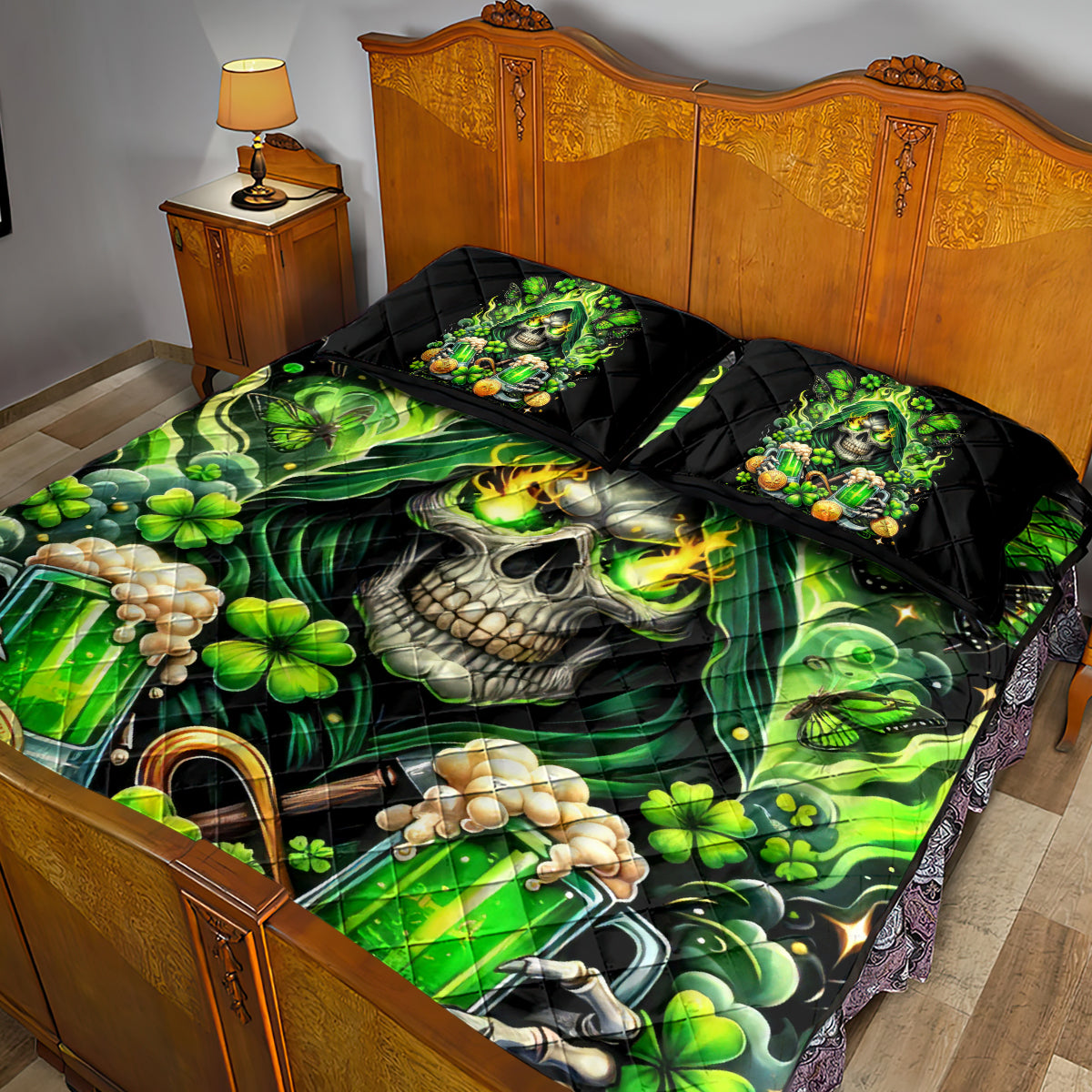 Irish Skull Quilt Bed Set The Devil Whispered To Me I'm Coming For You