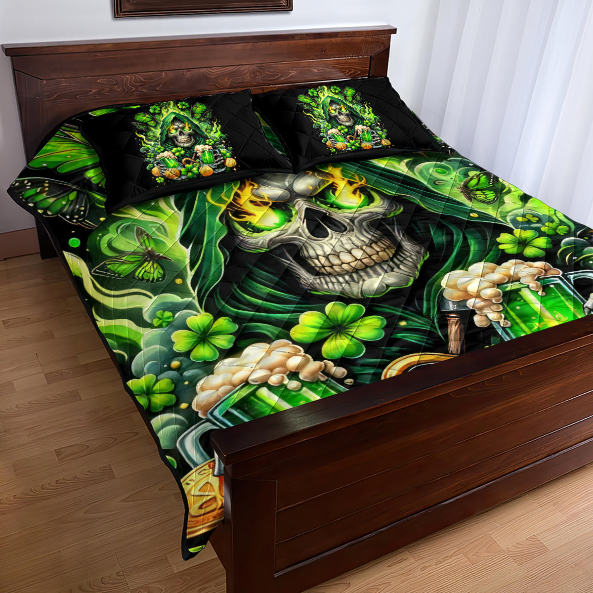 Irish Skull Quilt Bed Set The Devil Whispered To Me I'm Coming For You