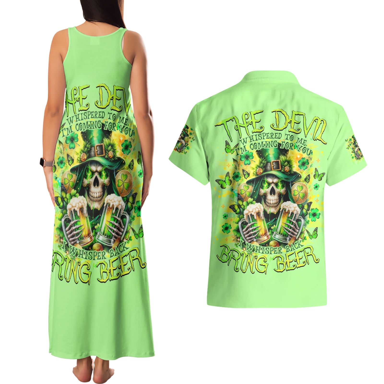 Irish Skull Couples Matching Tank Maxi Dress and Hawaiian Shirt The Devil Whispered To Me I'm Coming For You