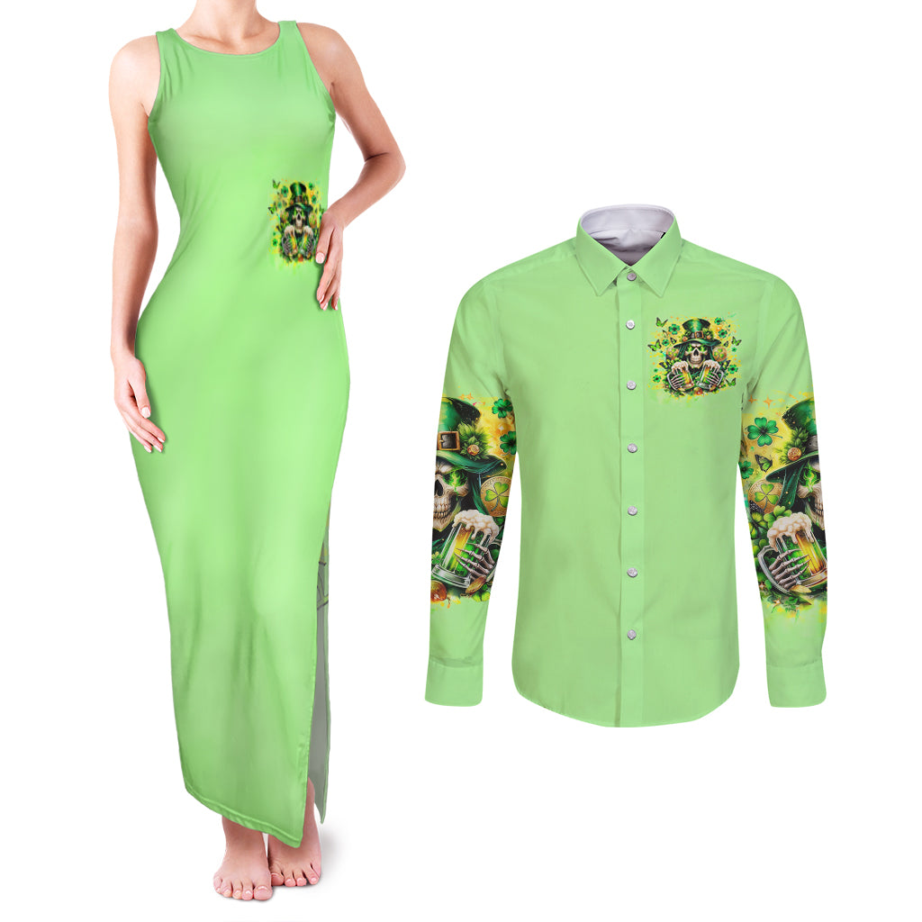 Irish Skull Couples Matching Tank Maxi Dress and Long Sleeve Button Shirt The Devil Whispered To Me I'm Coming For You