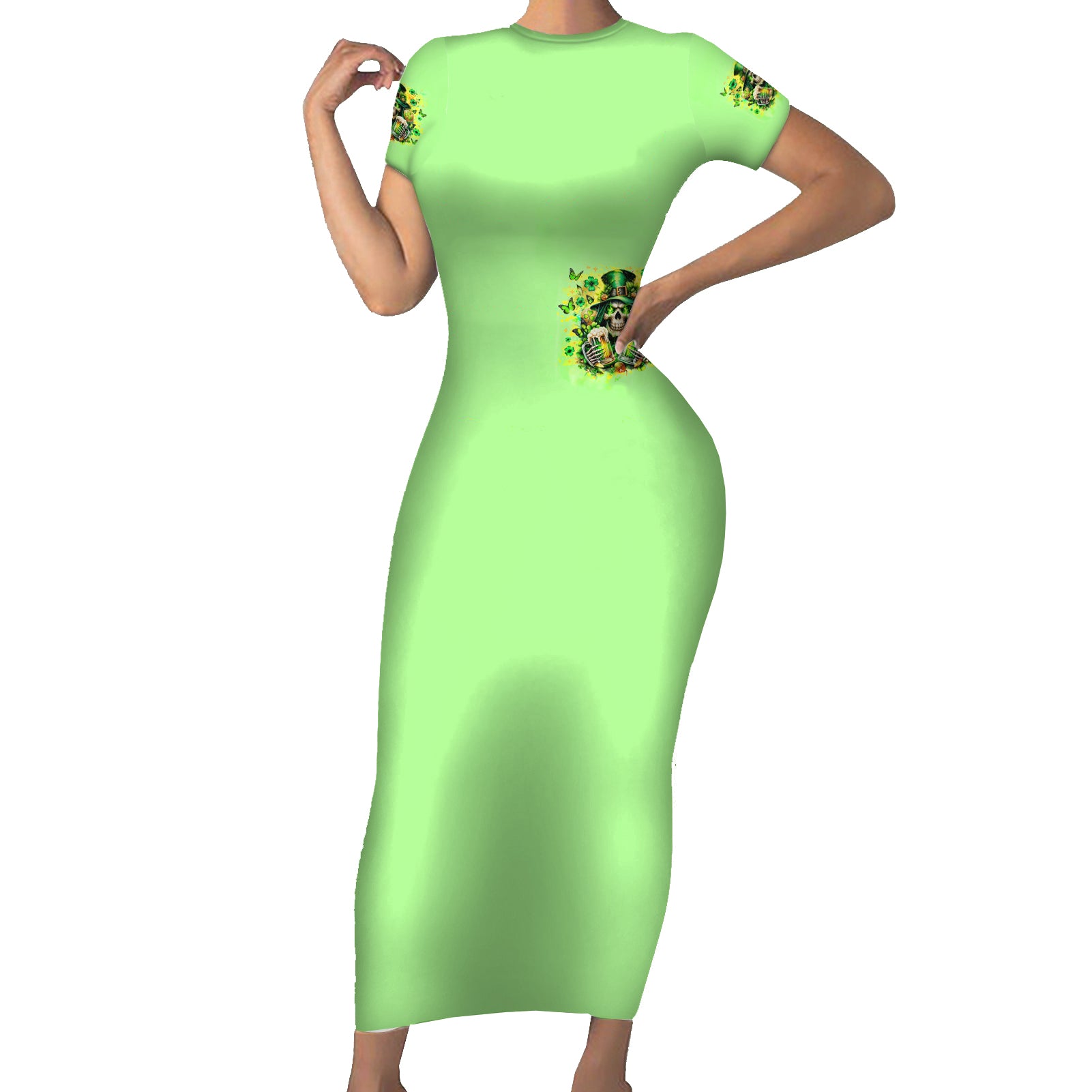 Irish Skull Short Sleeve Bodycon Dress The Devil Whispered To Me I'm Coming For You