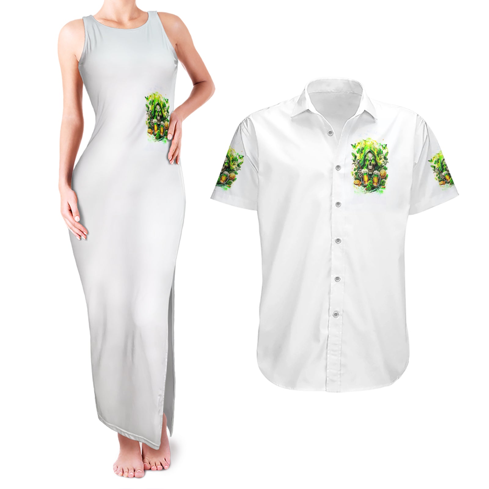 Irish Skull Couples Matching Tank Maxi Dress and Hawaiian Shirt I Whisper Back Bring Beer
