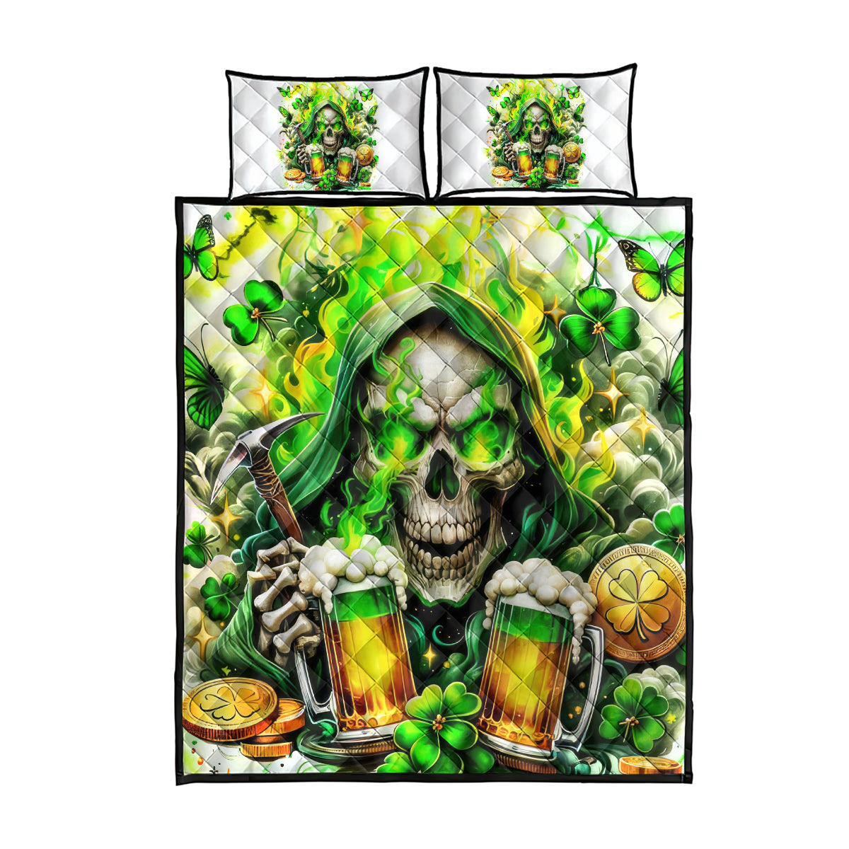 Irish Skull Quilt Bed Set I Whisper Back Bring Beer