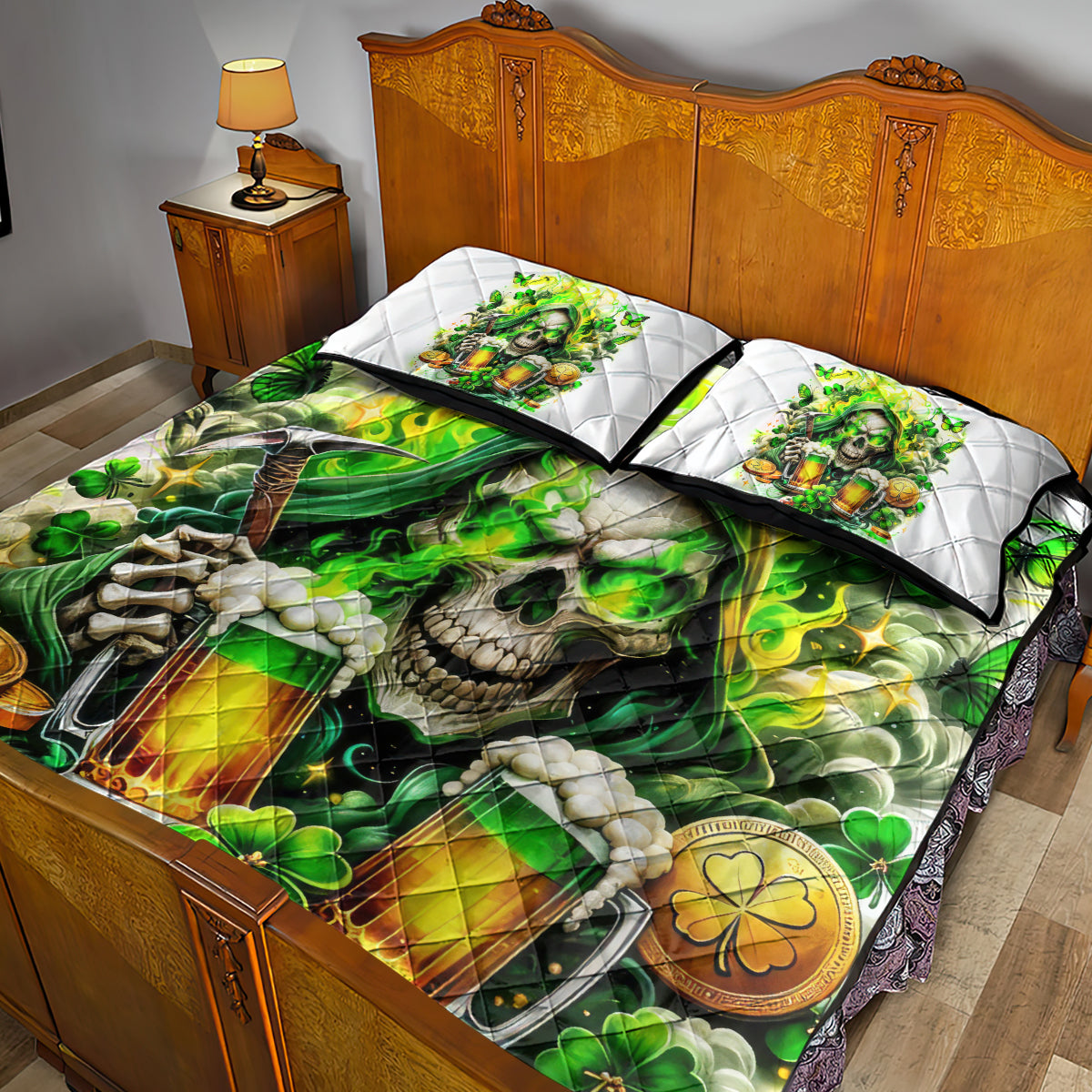 Irish Skull Quilt Bed Set I Whisper Back Bring Beer