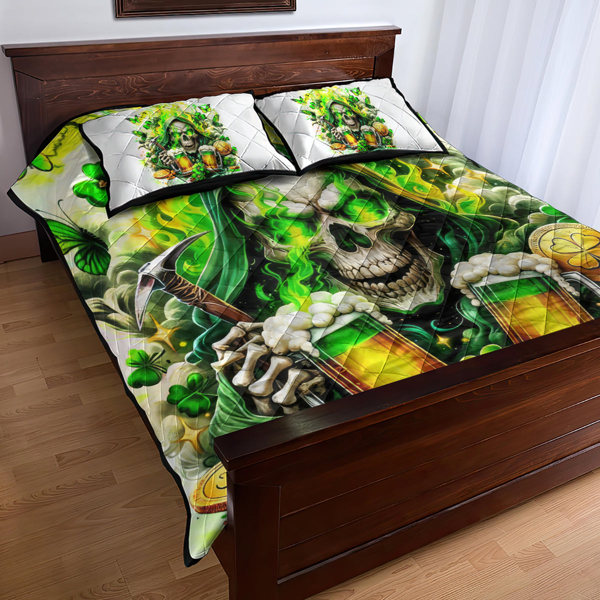 Irish Skull Quilt Bed Set I Whisper Back Bring Beer