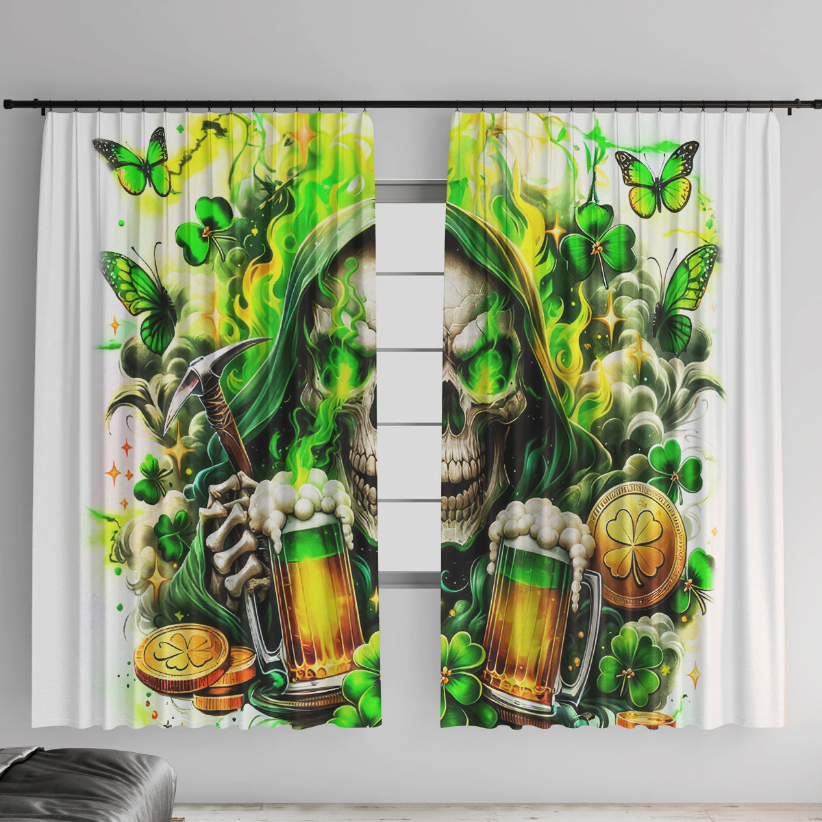 Irish Skull Window Curtain I Whisper Back Bring Beer