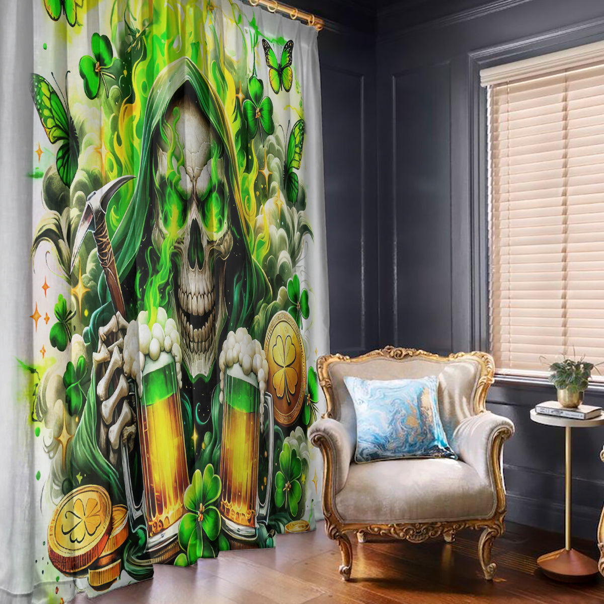 Irish Skull Window Curtain I Whisper Back Bring Beer