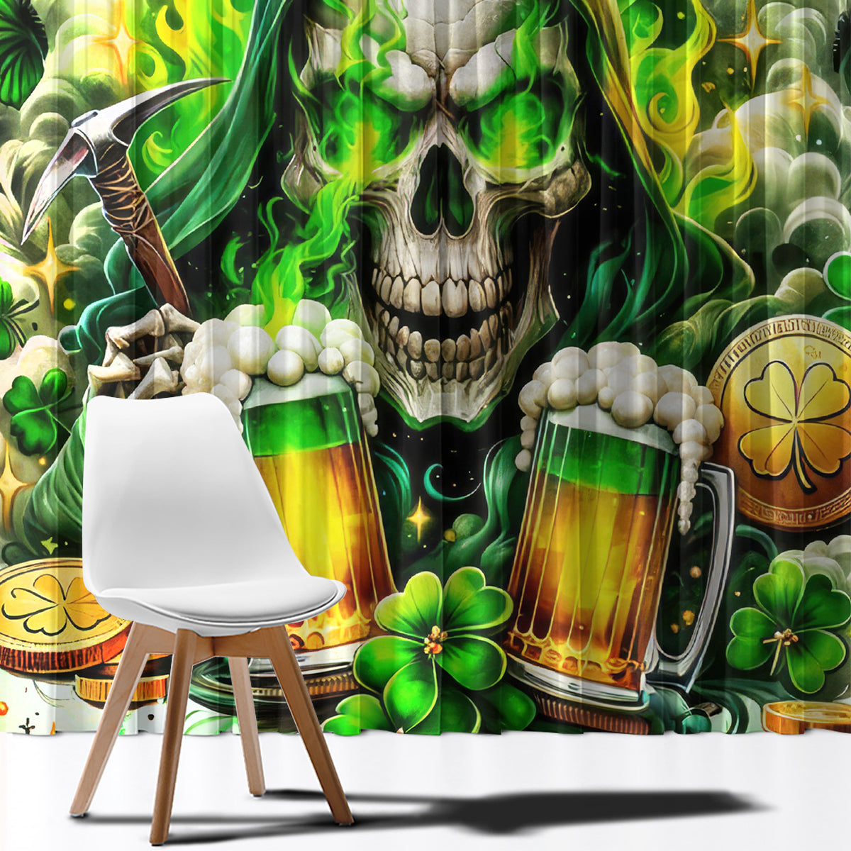 Irish Skull Window Curtain I Whisper Back Bring Beer