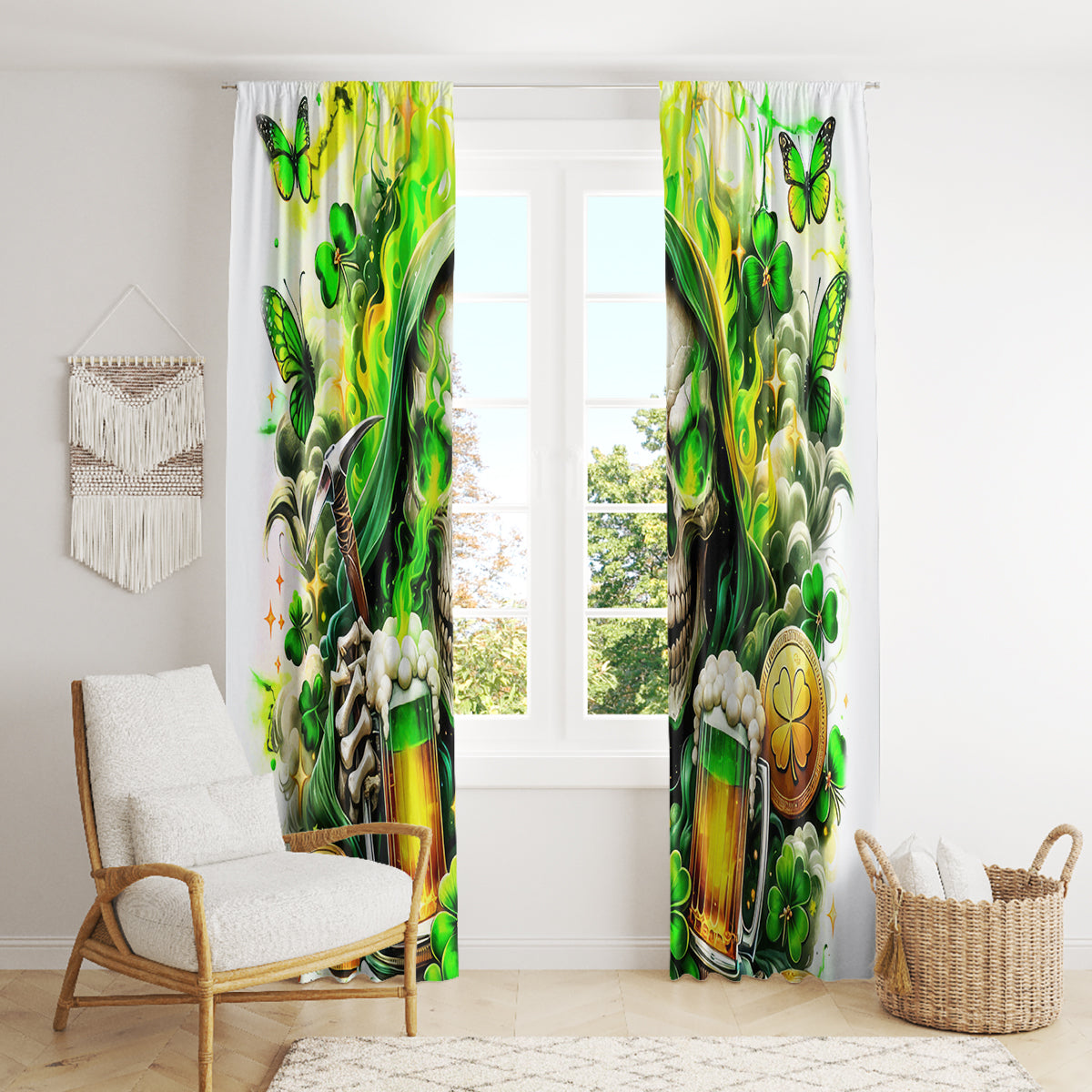 Irish Skull Window Curtain I Whisper Back Bring Beer