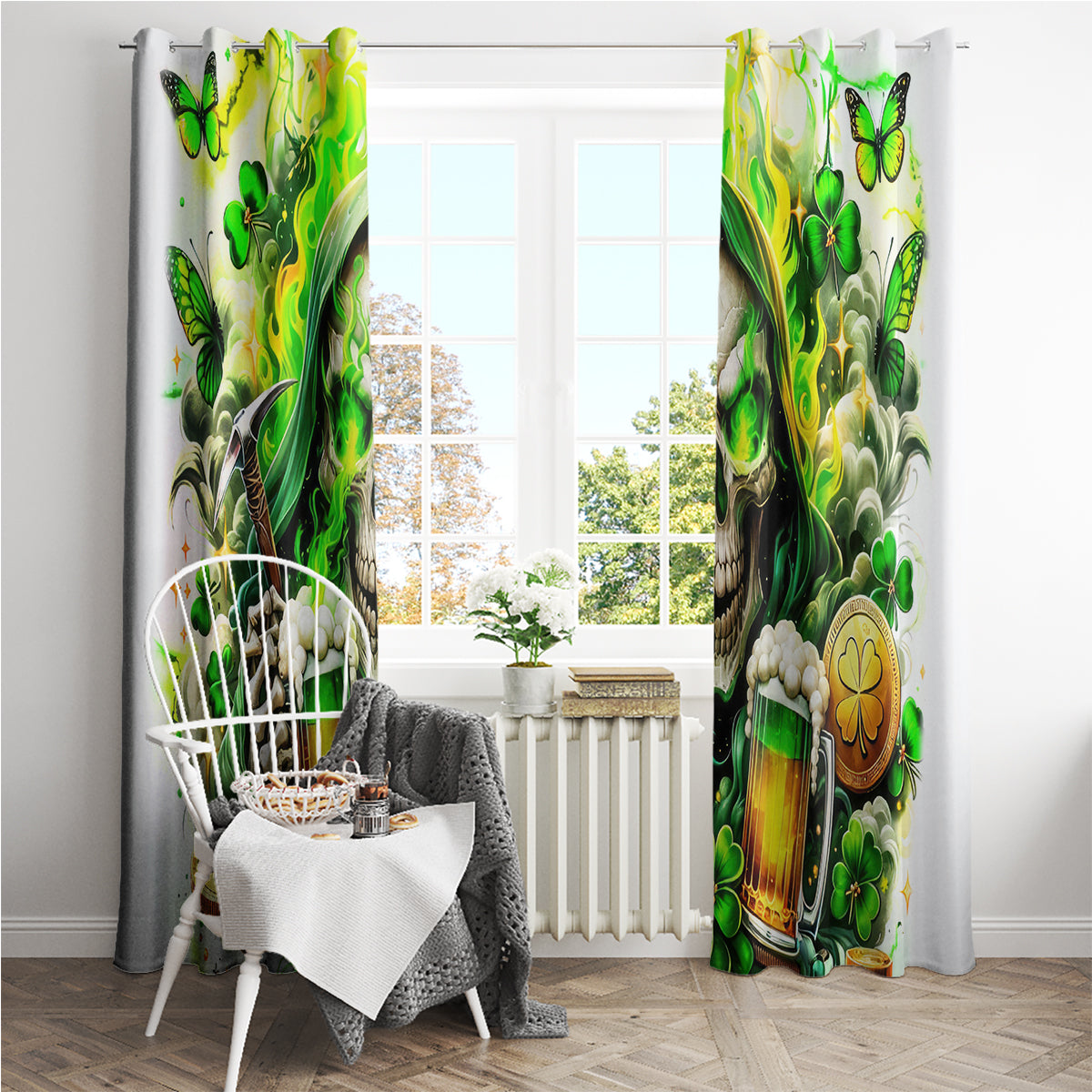 Irish Skull Window Curtain I Whisper Back Bring Beer
