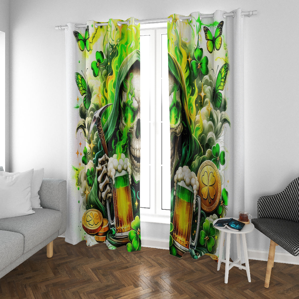 Irish Skull Window Curtain I Whisper Back Bring Beer