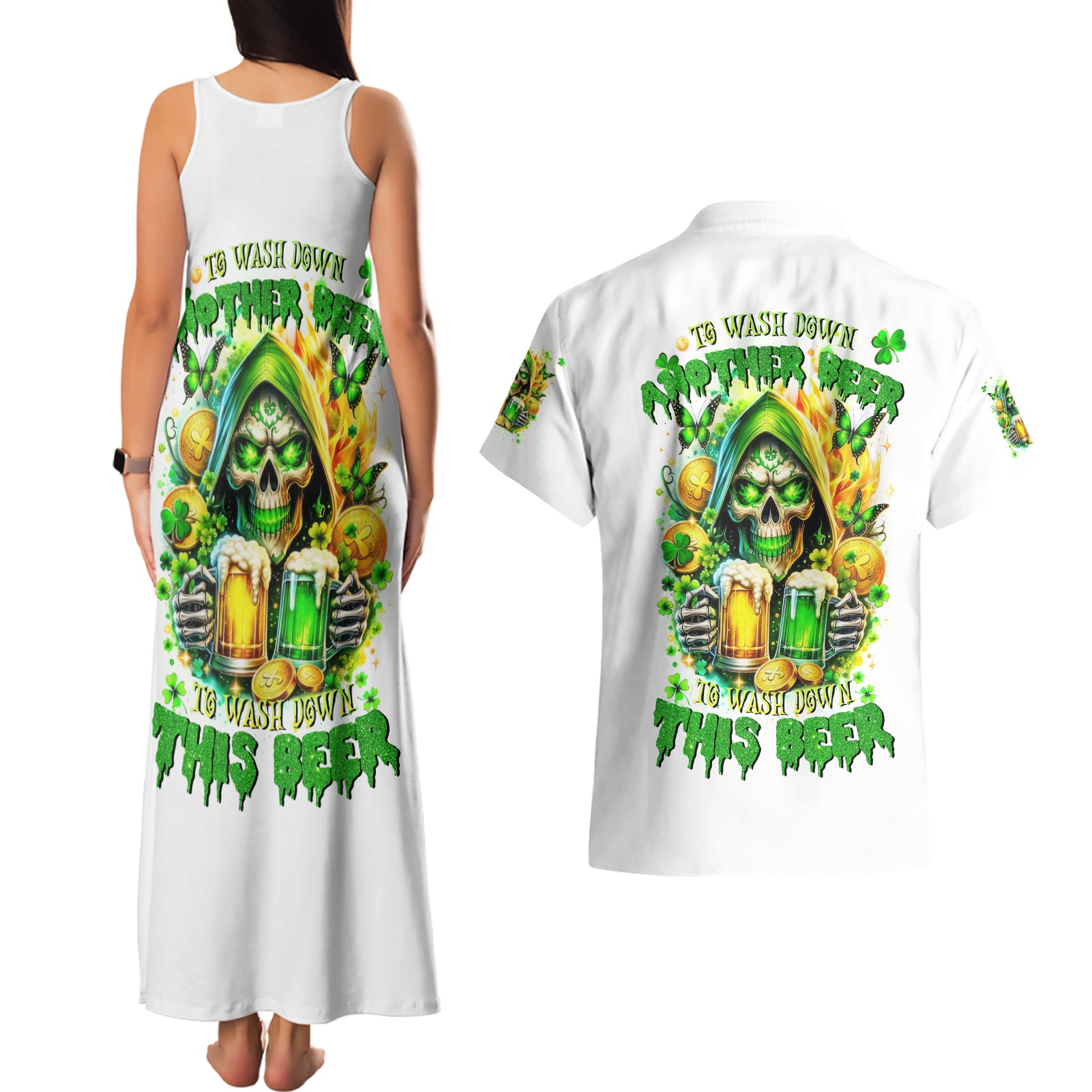 Irish Skull Couples Matching Tank Maxi Dress and Hawaiian Shirt To Wash Down Another Beer To Wash Down This Beer