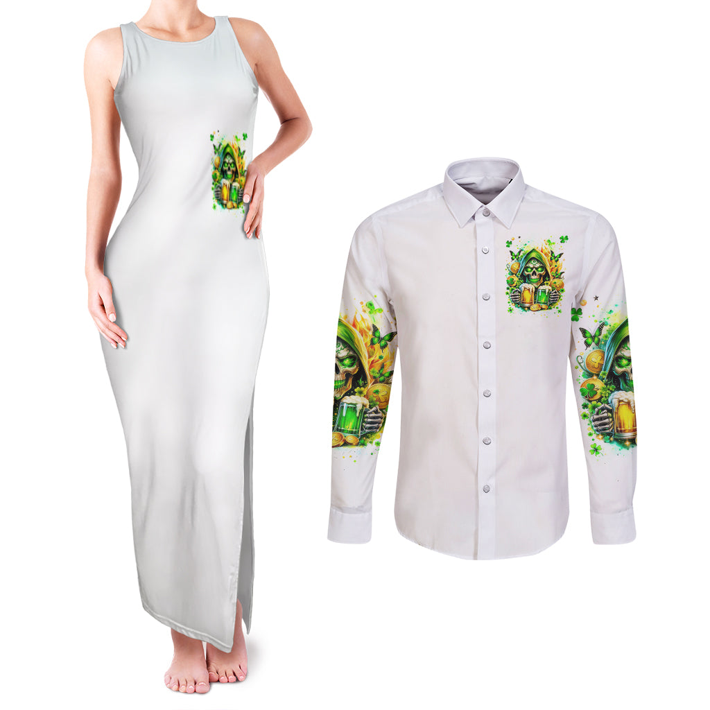 Irish Skull Couples Matching Tank Maxi Dress and Long Sleeve Button Shirt To Wash Down Another Beer To Wash Down This Beer