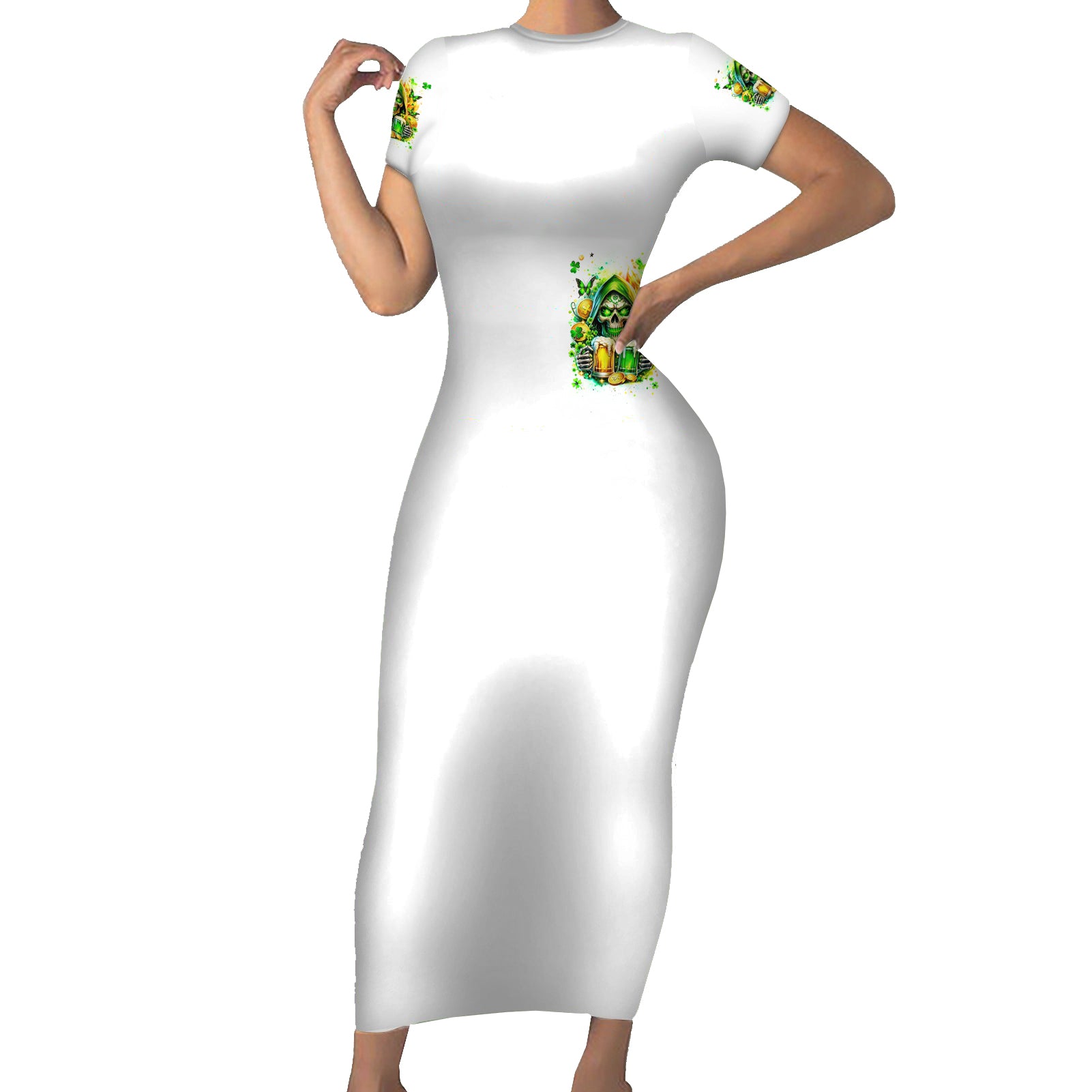Irish Skull Short Sleeve Bodycon Dress To Wash Down Another Beer To Wash Down This Beer