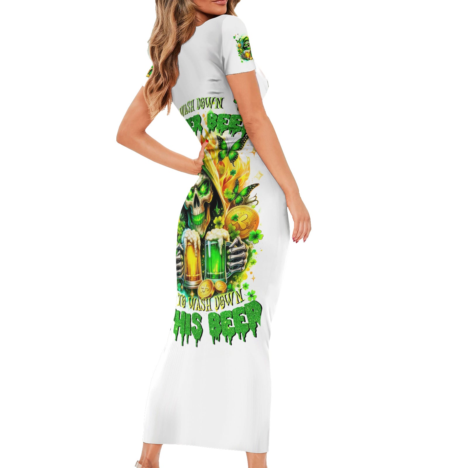 Irish Skull Short Sleeve Bodycon Dress To Wash Down Another Beer To Wash Down This Beer