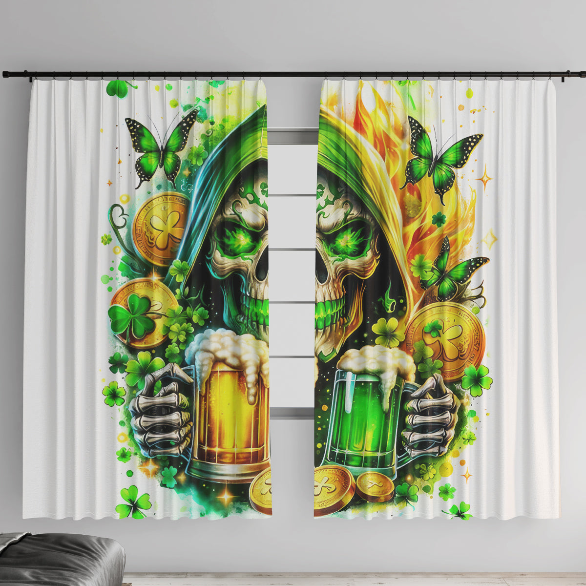 Irish Skull Window Curtain To Wash Down Another Beer To Wash Down This Beer