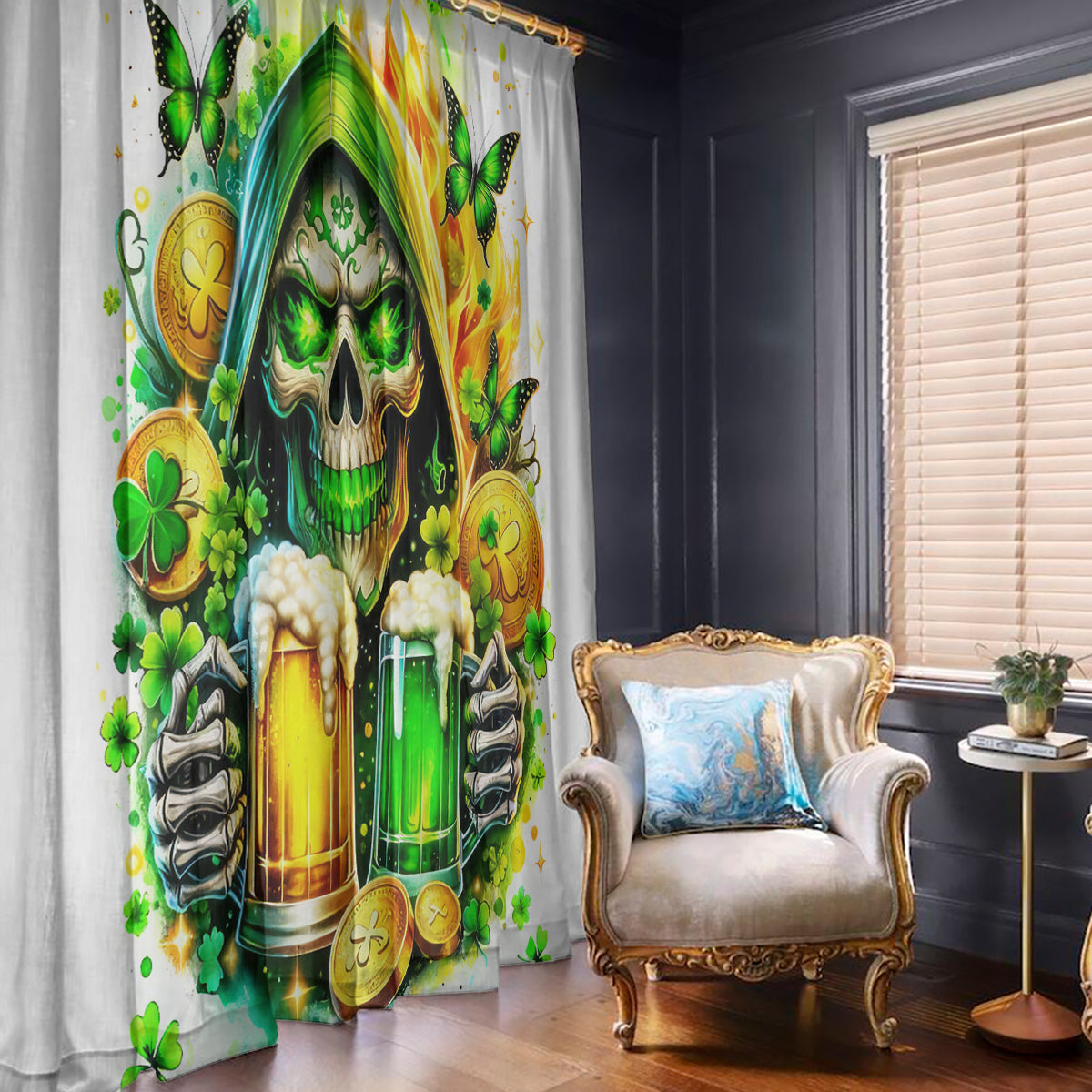 Irish Skull Window Curtain To Wash Down Another Beer To Wash Down This Beer