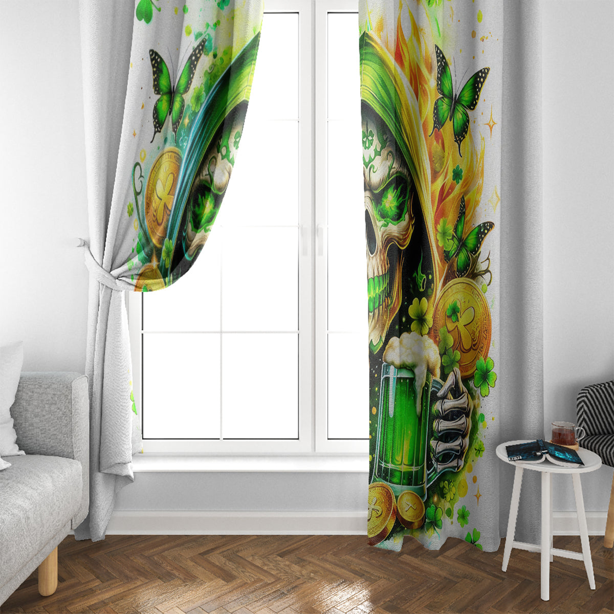 Irish Skull Window Curtain To Wash Down Another Beer To Wash Down This Beer
