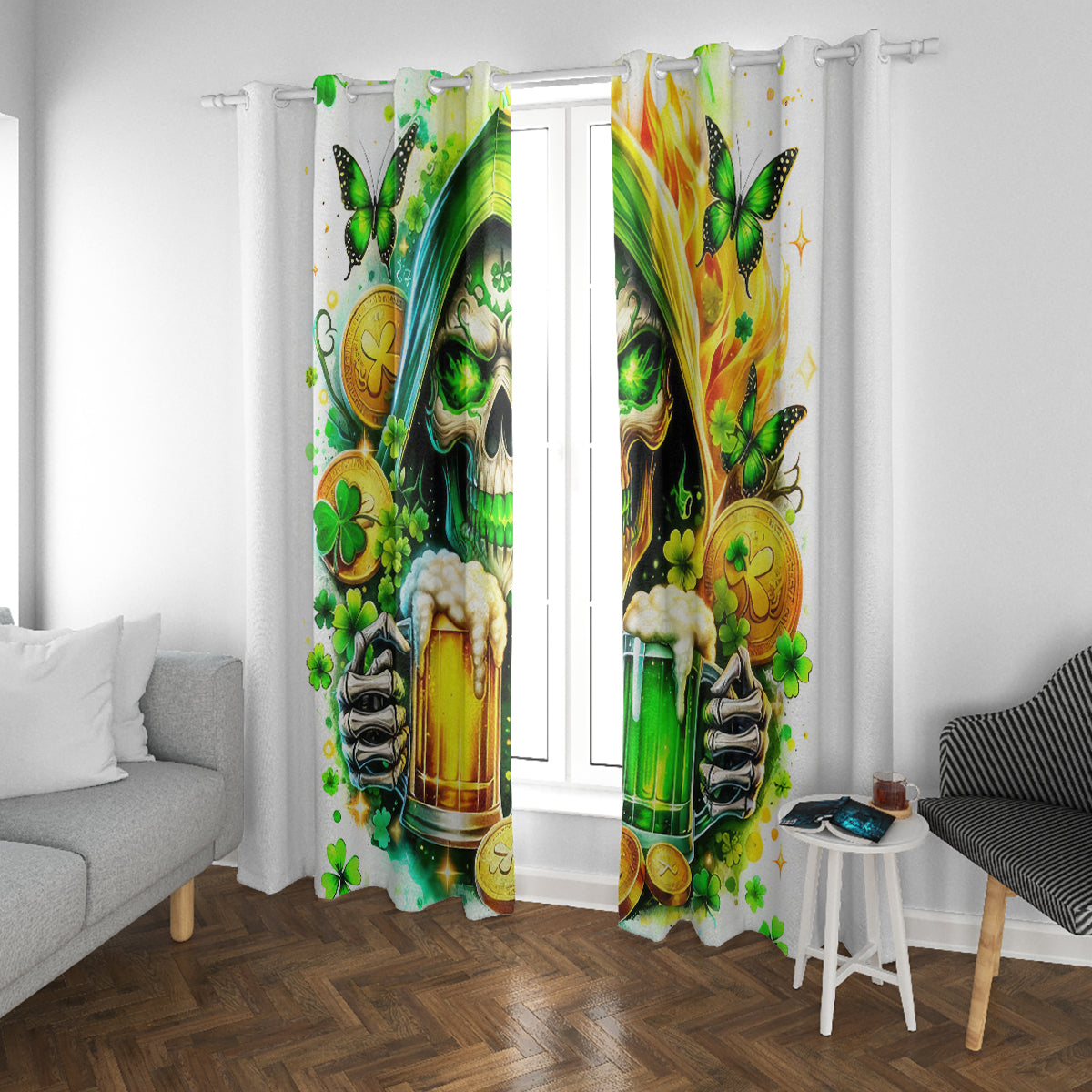 Irish Skull Window Curtain To Wash Down Another Beer To Wash Down This Beer