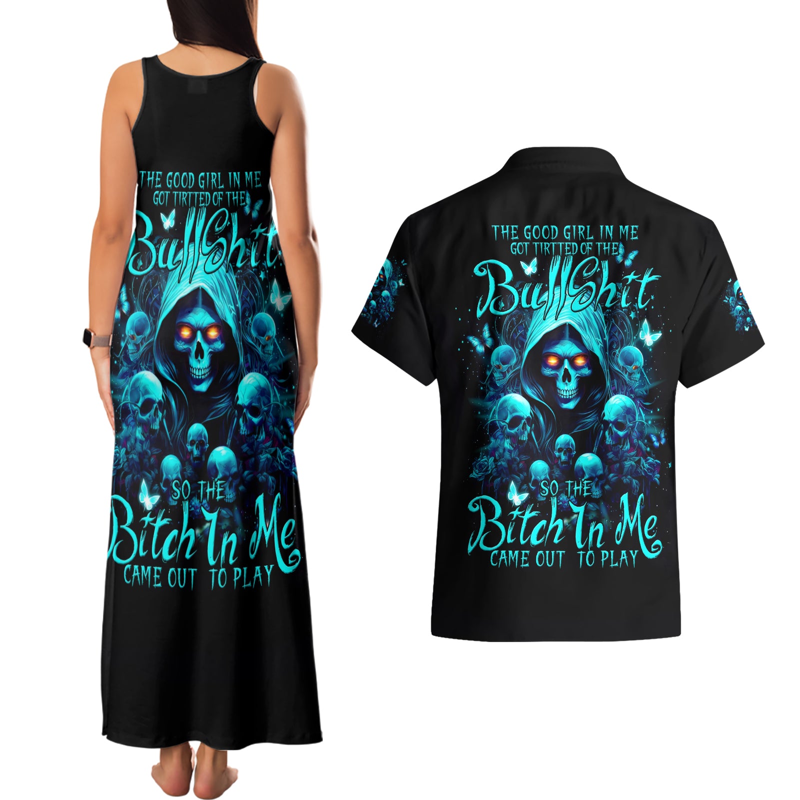 Witch Skull Couples Matching Tank Maxi Dress and Hawaiian Shirt The Good Girl In Me Got Tired Of The Bullshit