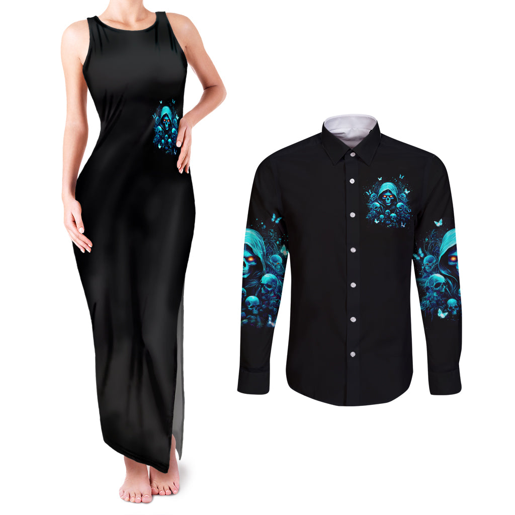 Witch Skull Couples Matching Tank Maxi Dress and Long Sleeve Button Shirt The Good Girl In Me Got Tired Of The Bullshit