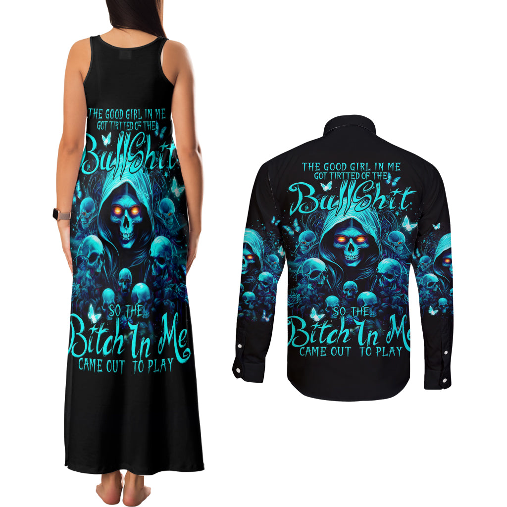 Witch Skull Couples Matching Tank Maxi Dress and Long Sleeve Button Shirt The Good Girl In Me Got Tired Of The Bullshit