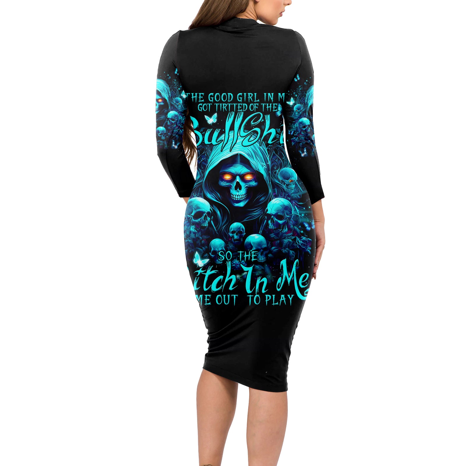 Witch Skull Long Sleeve Bodycon Dress The Good Girl In Me Got Tired Of The Bullshit