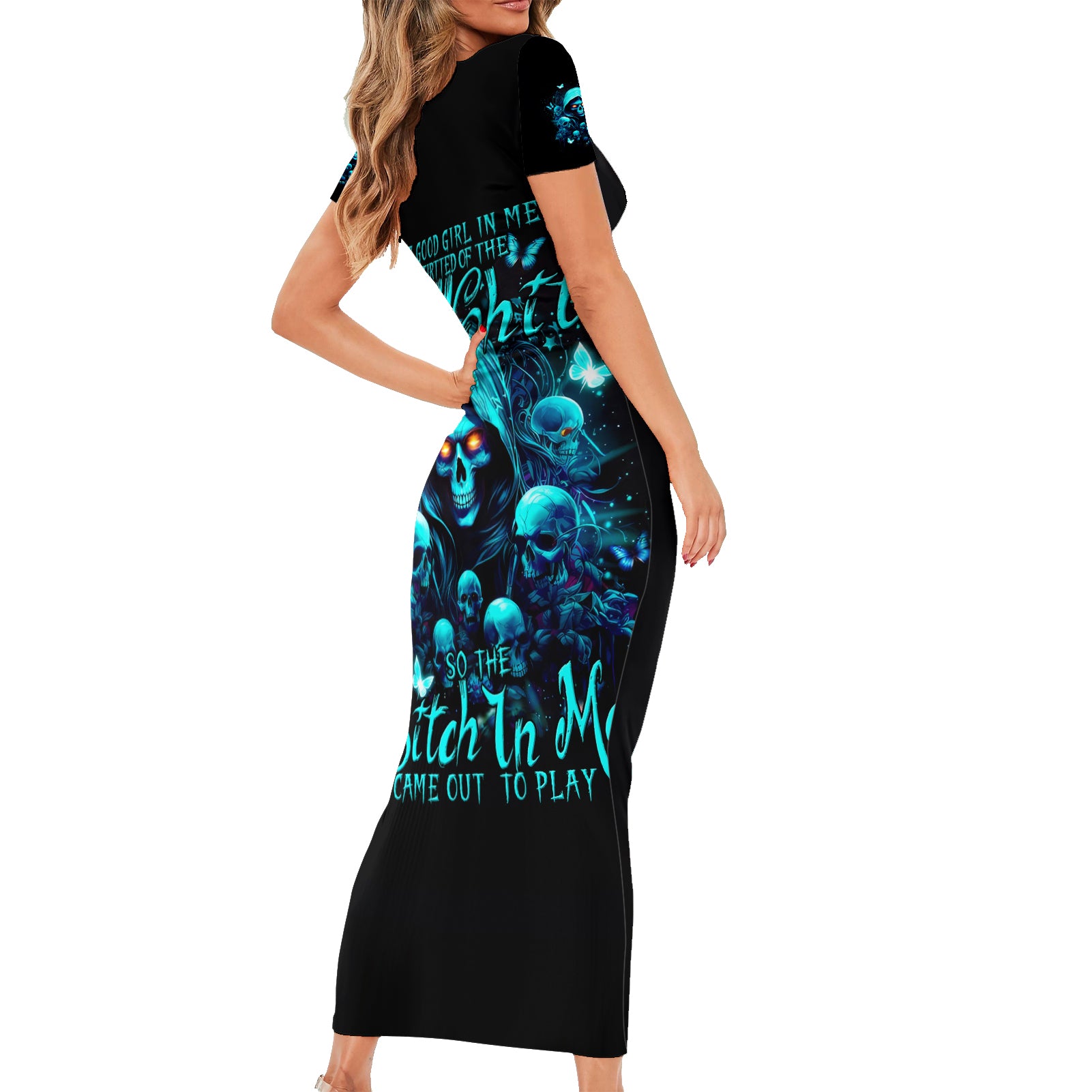 Witch Skull Short Sleeve Bodycon Dress The Good Girl In Me Got Tired Of The Bullshit