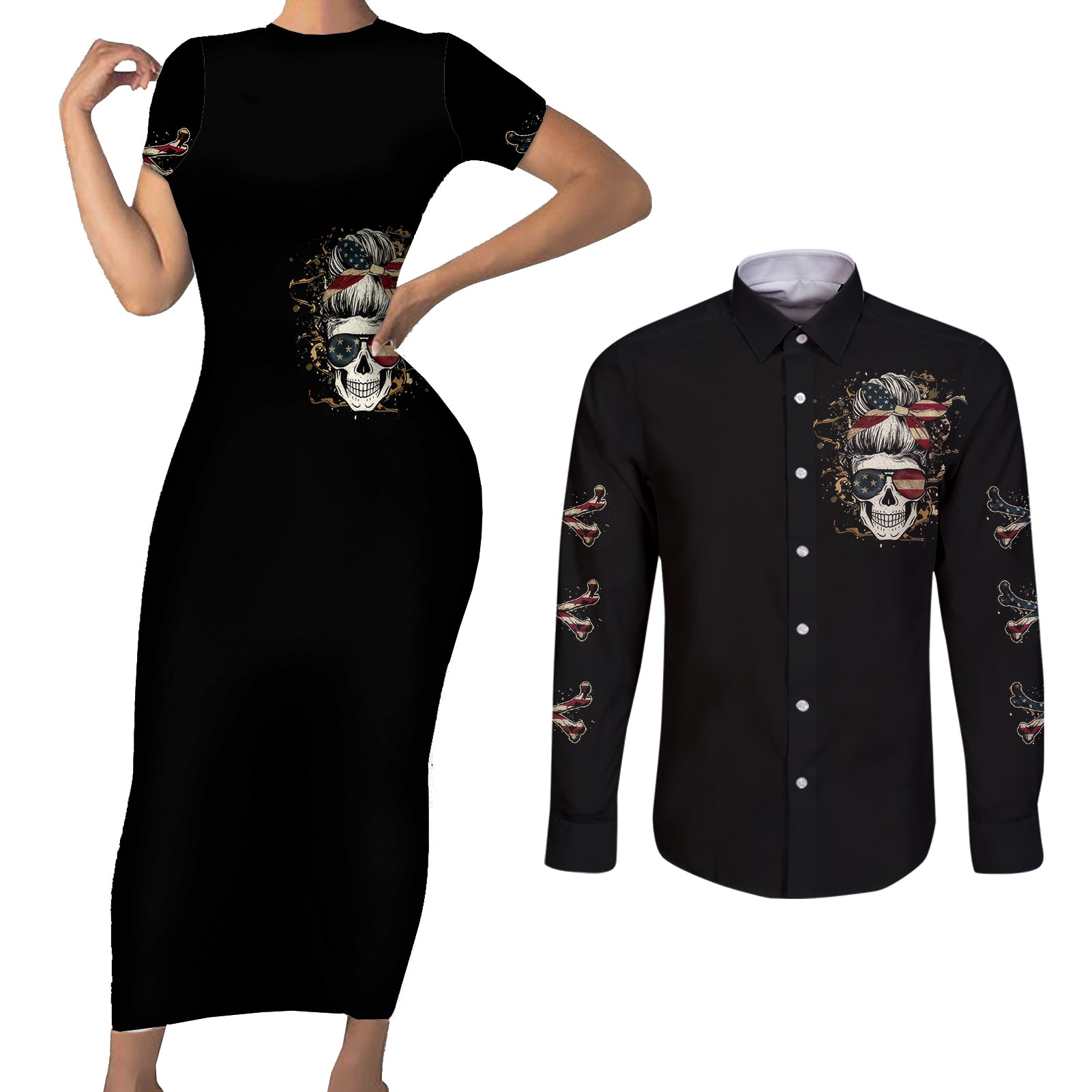 girl-skull-couples-matching-short-sleeve-bodycon-dress-and-long-sleeve-button-shirts-dont-try-to-figured-me-out-i-special-kind