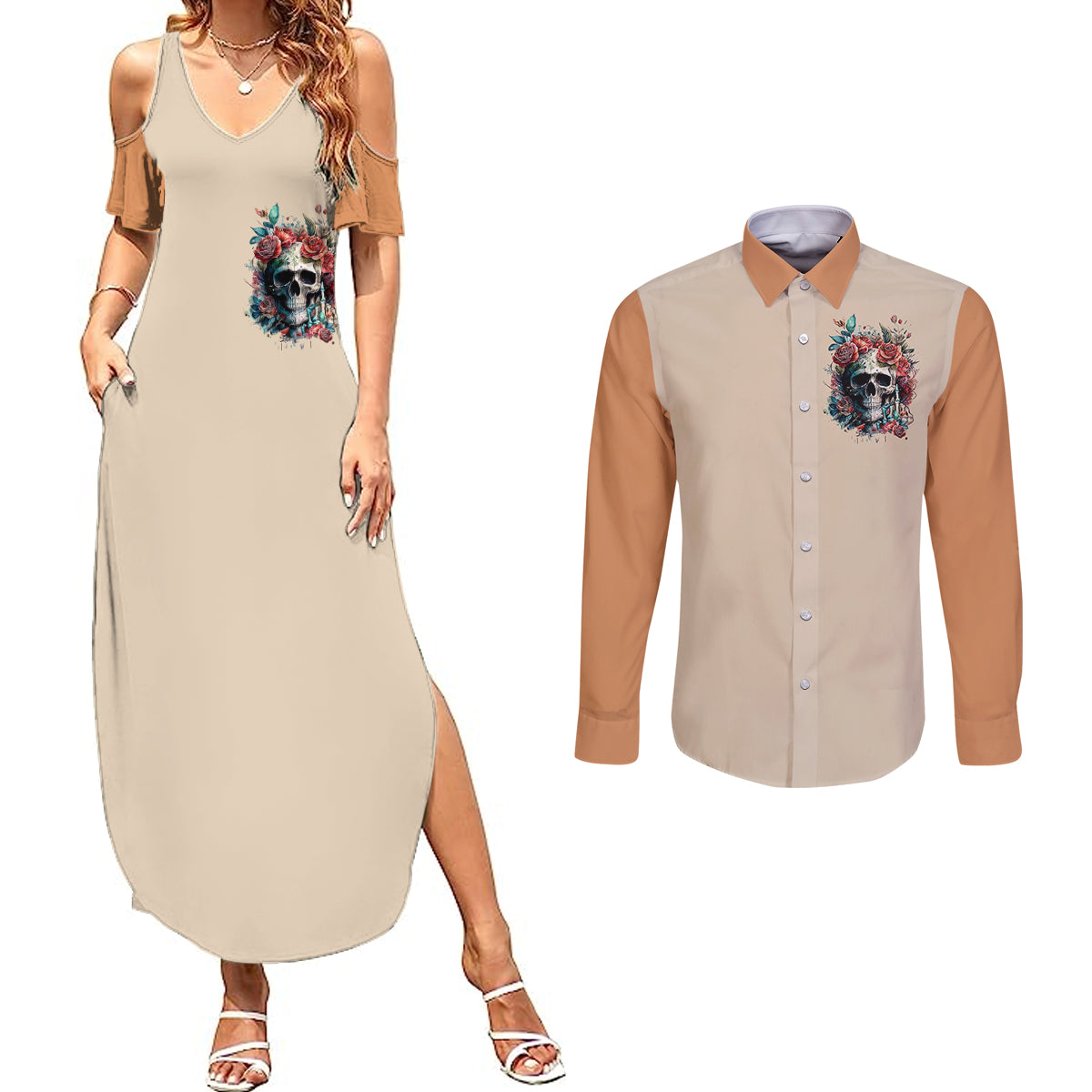 flower-skull-couples-matching-summer-maxi-dress-and-long-sleeve-button-shirts-fresh-out-of-fuck