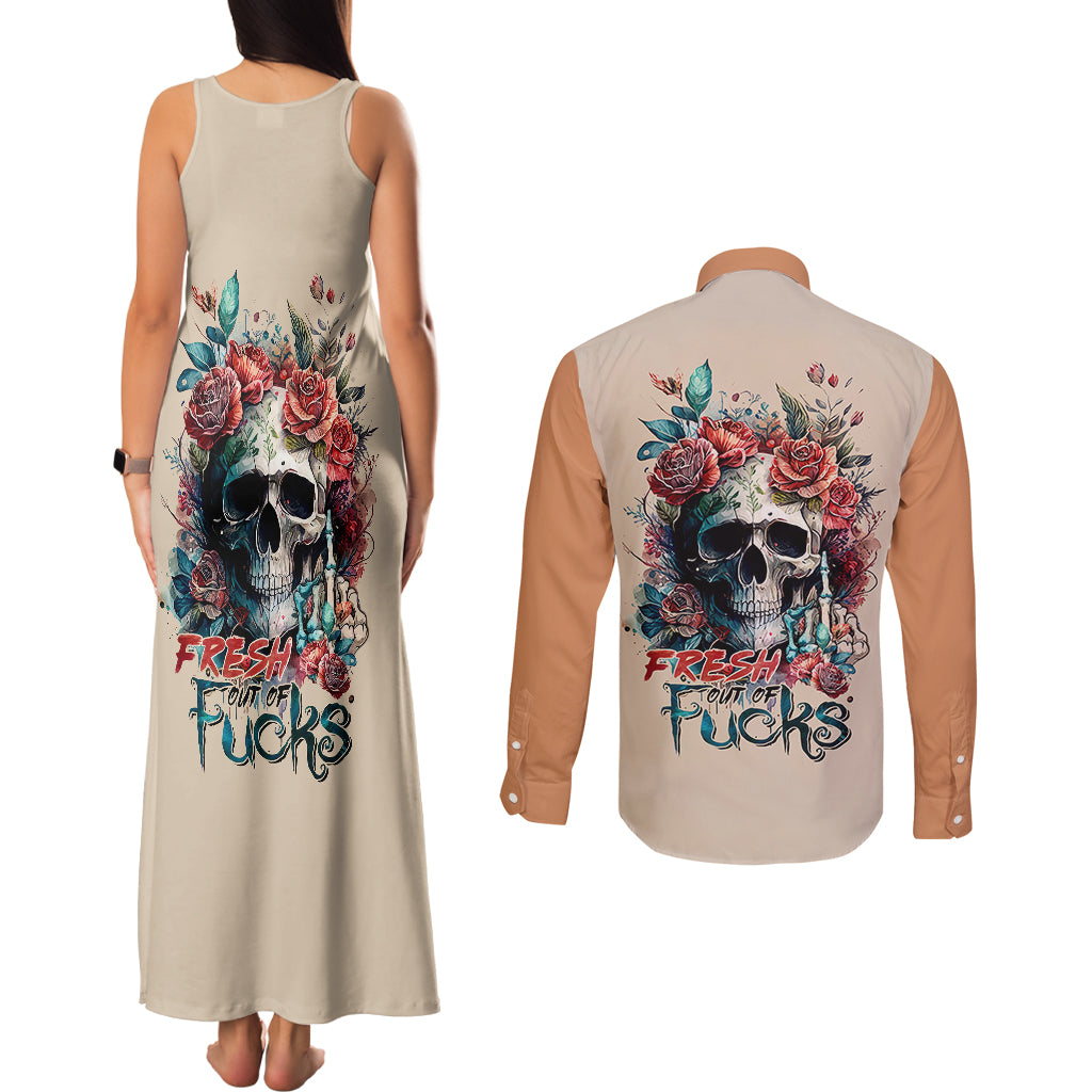 flower-skull-couples-matching-tank-maxi-dress-and-long-sleeve-button-shirts-fresh-out-of-fuck