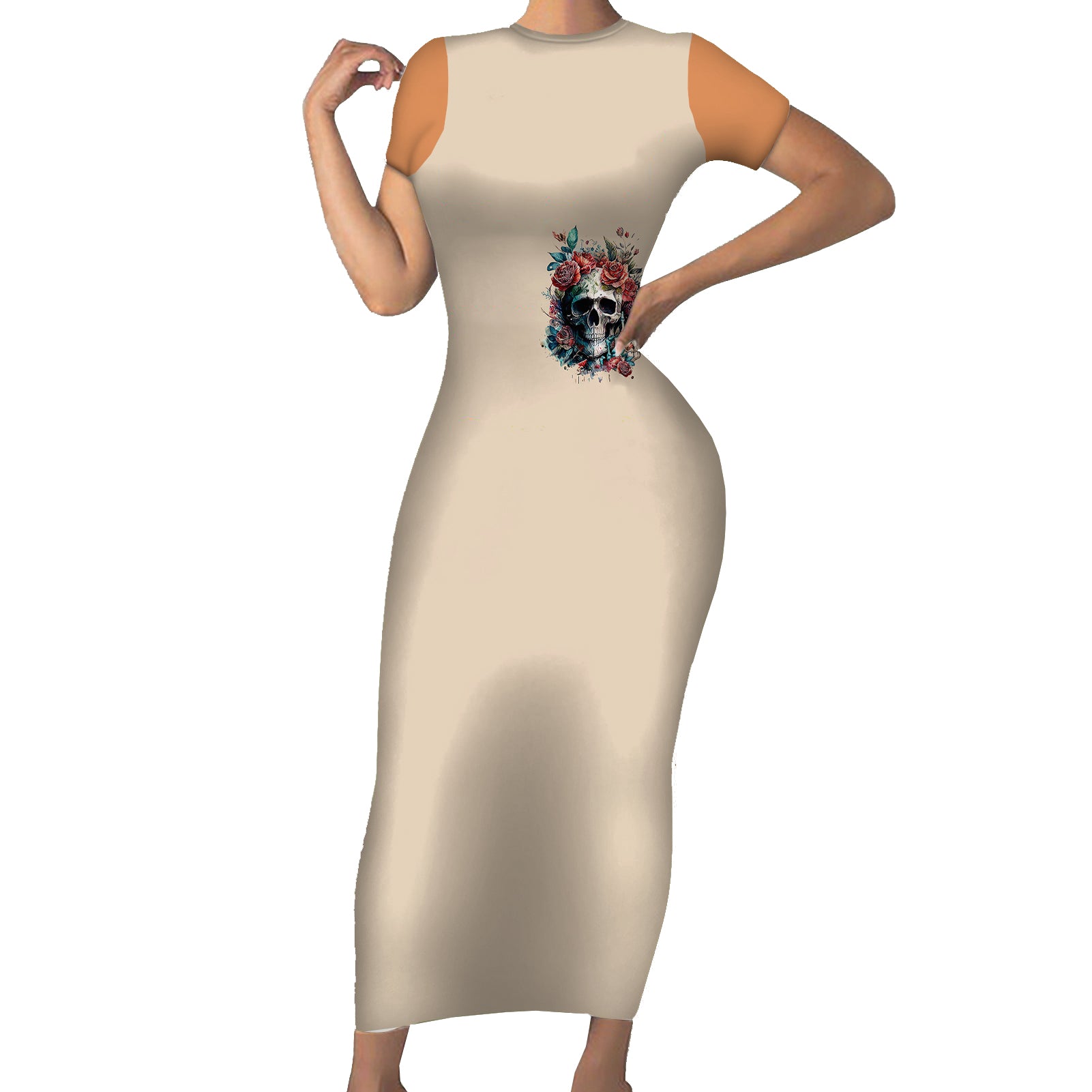 flower-skull-short-sleeve-bodycon-dress-fresh-out-of-fuck