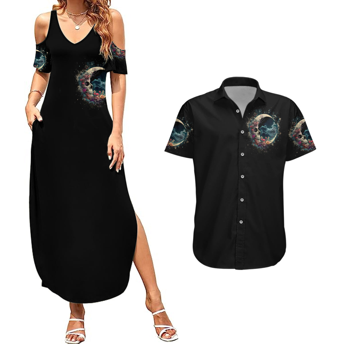 moon-skull-couples-matching-summer-maxi-dress-and-hawaiian-shirt-hello-darkness-my-old-friend-moon