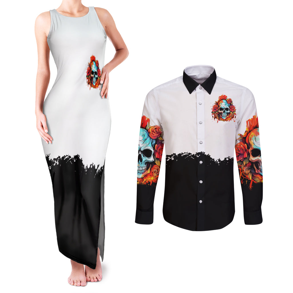 flower-skull-couples-matching-tank-maxi-dress-and-long-sleeve-button-shirts-dont-try-to-figured-me-out-i-special-kind-fire-flower