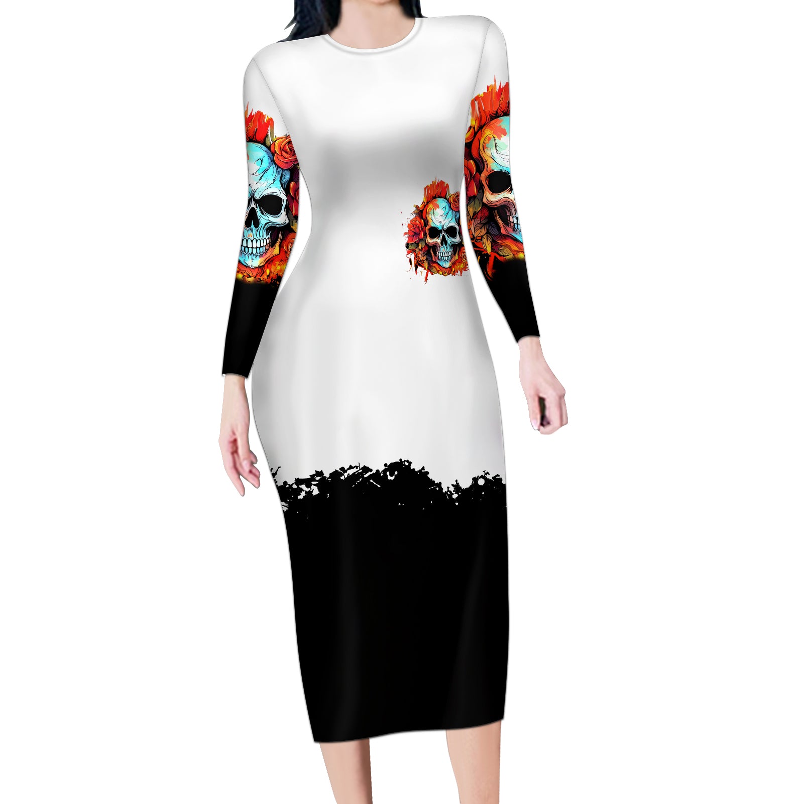 flower-skull-long-sleeve-bodycon-dress-dont-try-to-figured-me-out-i-special-kind-fire-flower
