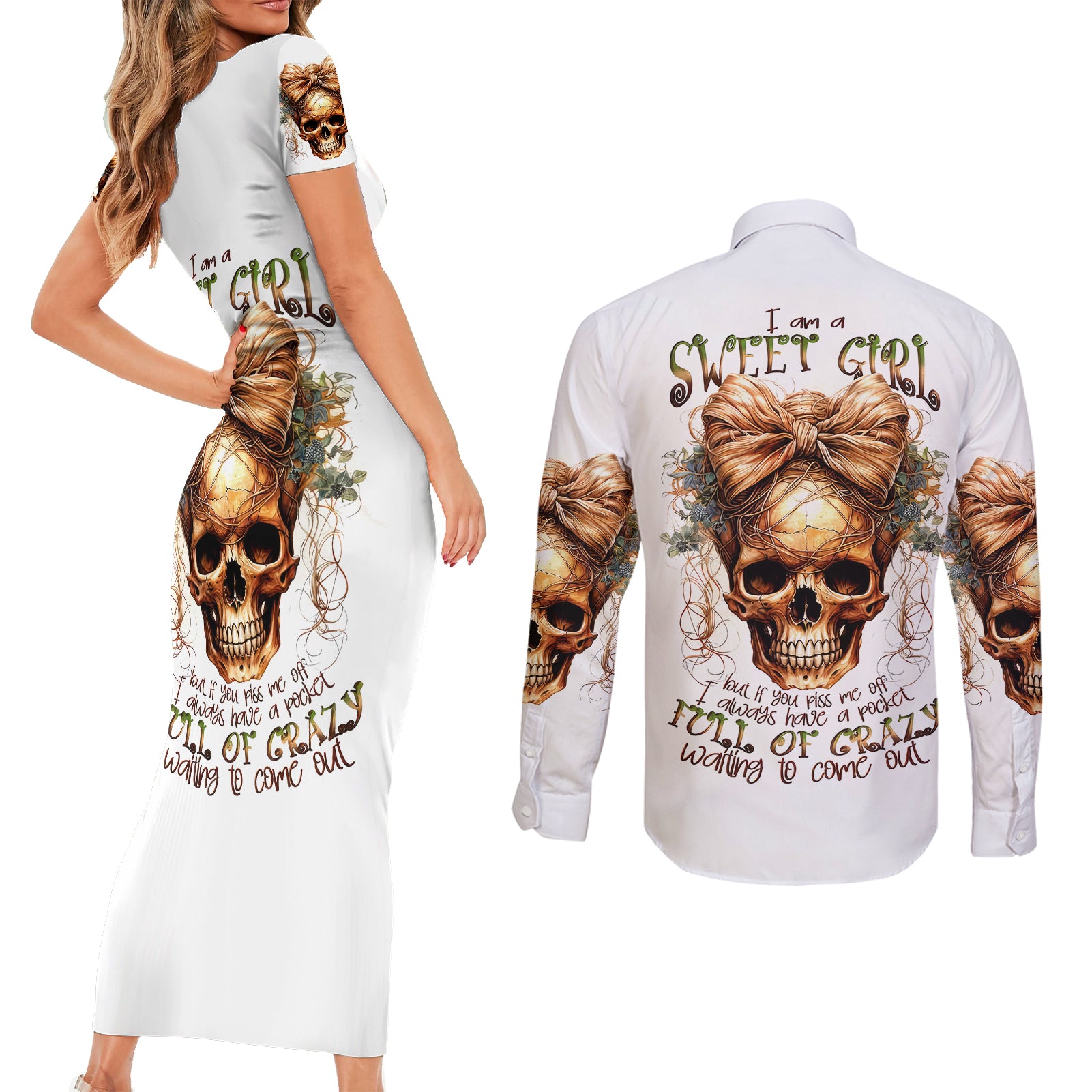 girl-skull-couples-matching-short-sleeve-bodycon-dress-and-long-sleeve-button-shirts-i-sweet-girl-full-of-crazy