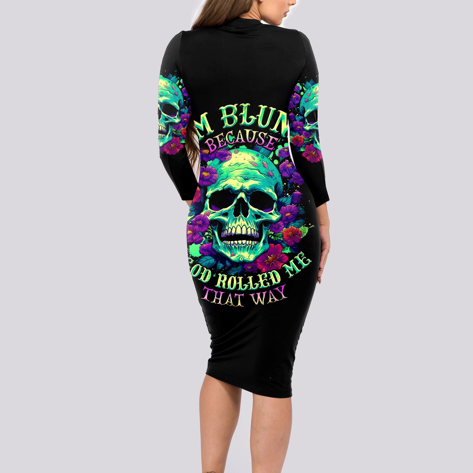flower-skull-long-sleeve-bodycon-dress-i-blunt-because-god-rolled-me-that-way