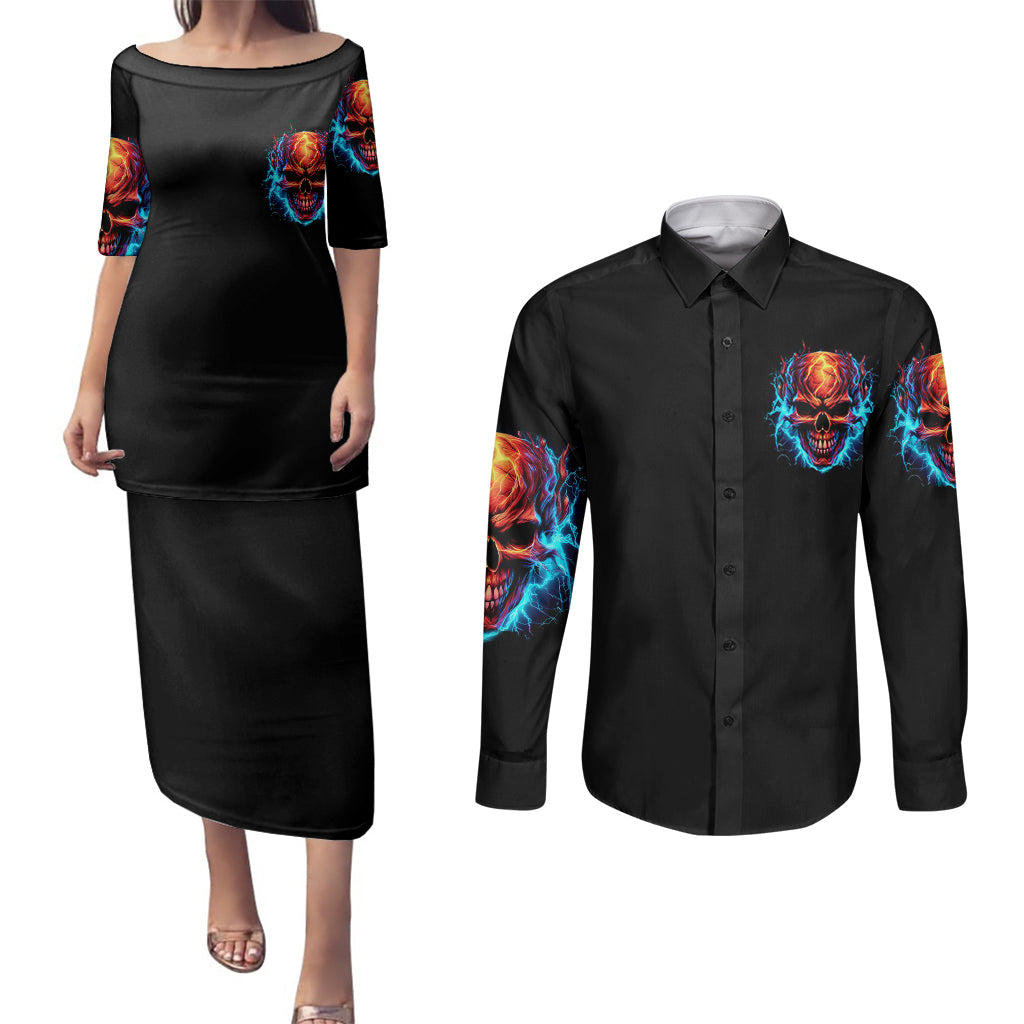 thunder-skull-couples-matching-puletasi-dress-and-long-sleeve-button-shirts-i-cant-go-to-hell-devil-restrainning-order-against-me