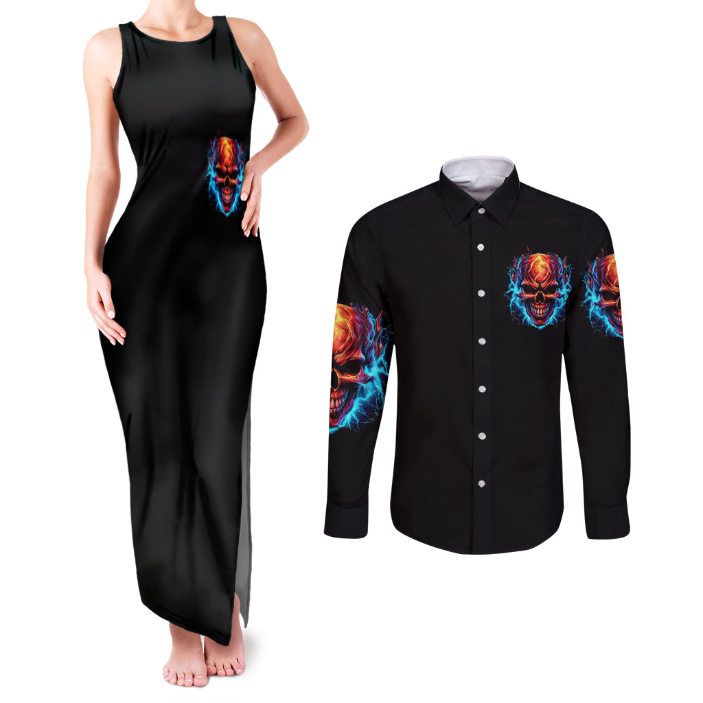 thunder-skull-couples-matching-tank-maxi-dress-and-long-sleeve-button-shirts-i-cant-go-to-hell-devil-restrainning-order-against-me