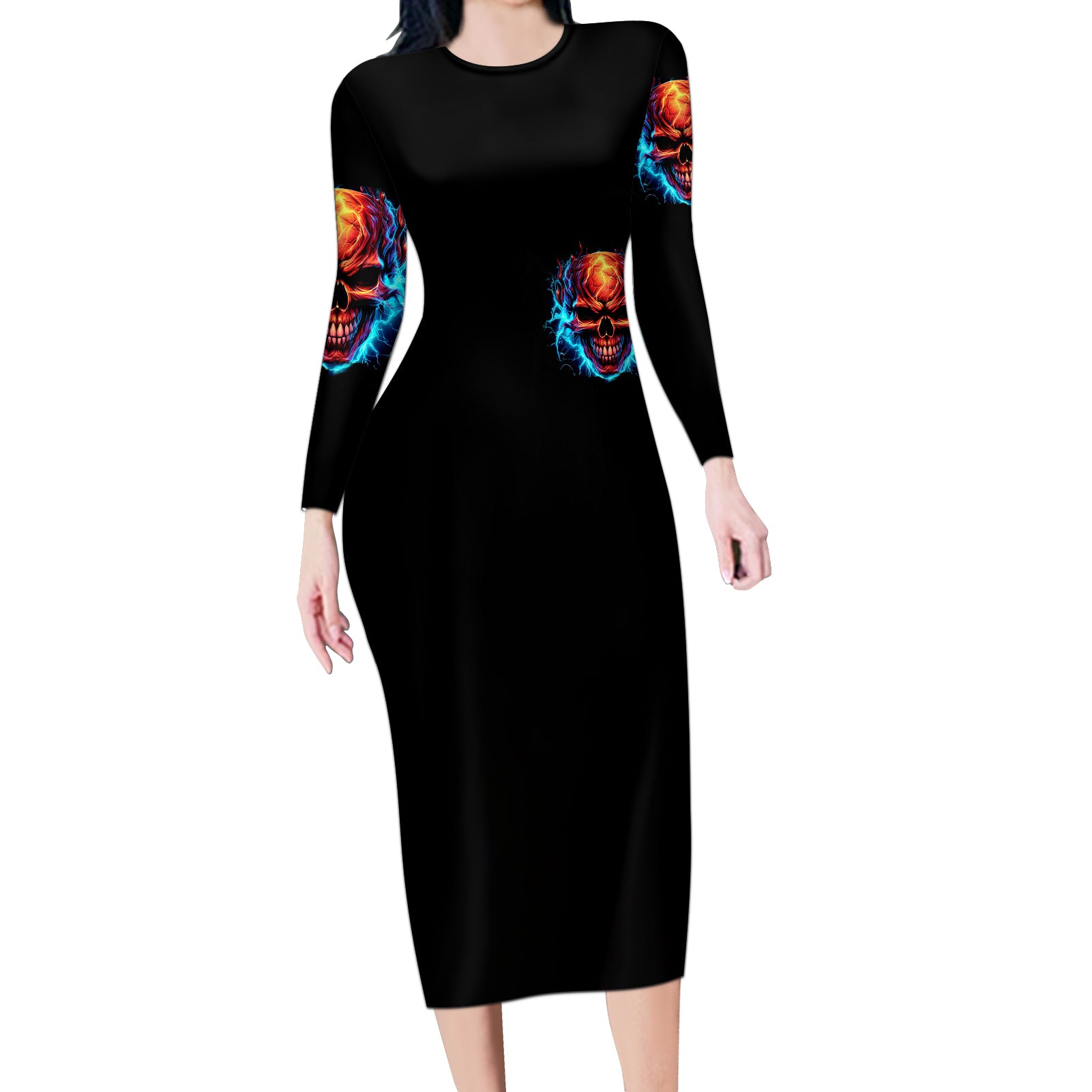 thunder-skull-long-sleeve-bodycon-dress-i-cant-go-to-hell-devil-restrainning-order-against-me